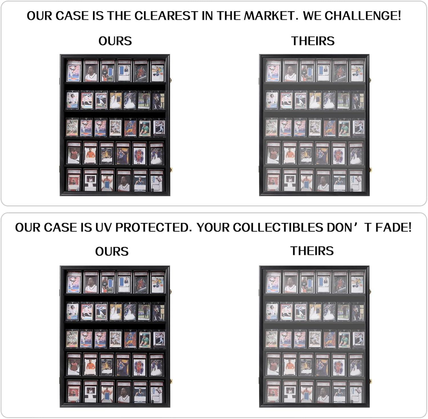 Estuche para Exhibición de Tarjetas Deportivas de 35 Grados: Marco de Exhibición de Tarjetas de Béisbol con Protección UV Gabinete de Pared con Cerradura Transparente para Tarjetas Coleccionables de Baloncesto Negro Vertical