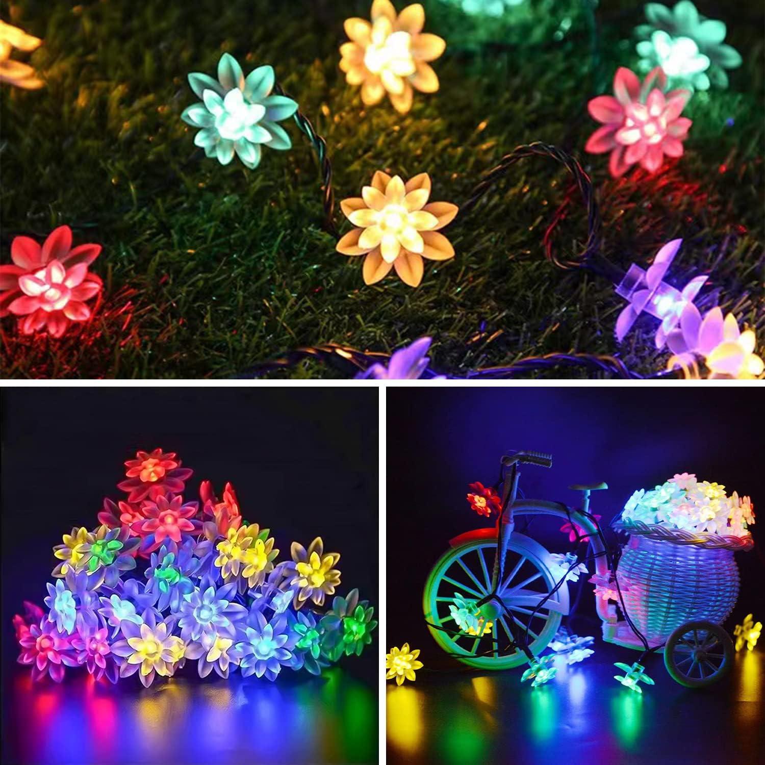 Solar Powered Outdoor White LED Flower Fairy String Lights