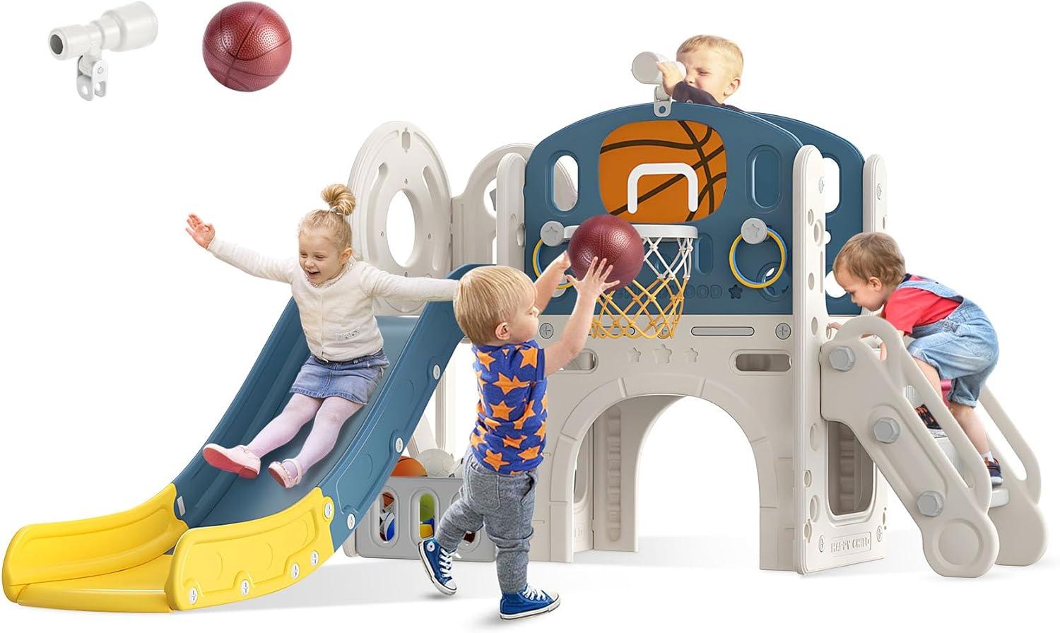 9-in-1 Toddler Playset with Slide, Basketball Hoop, and Telescope