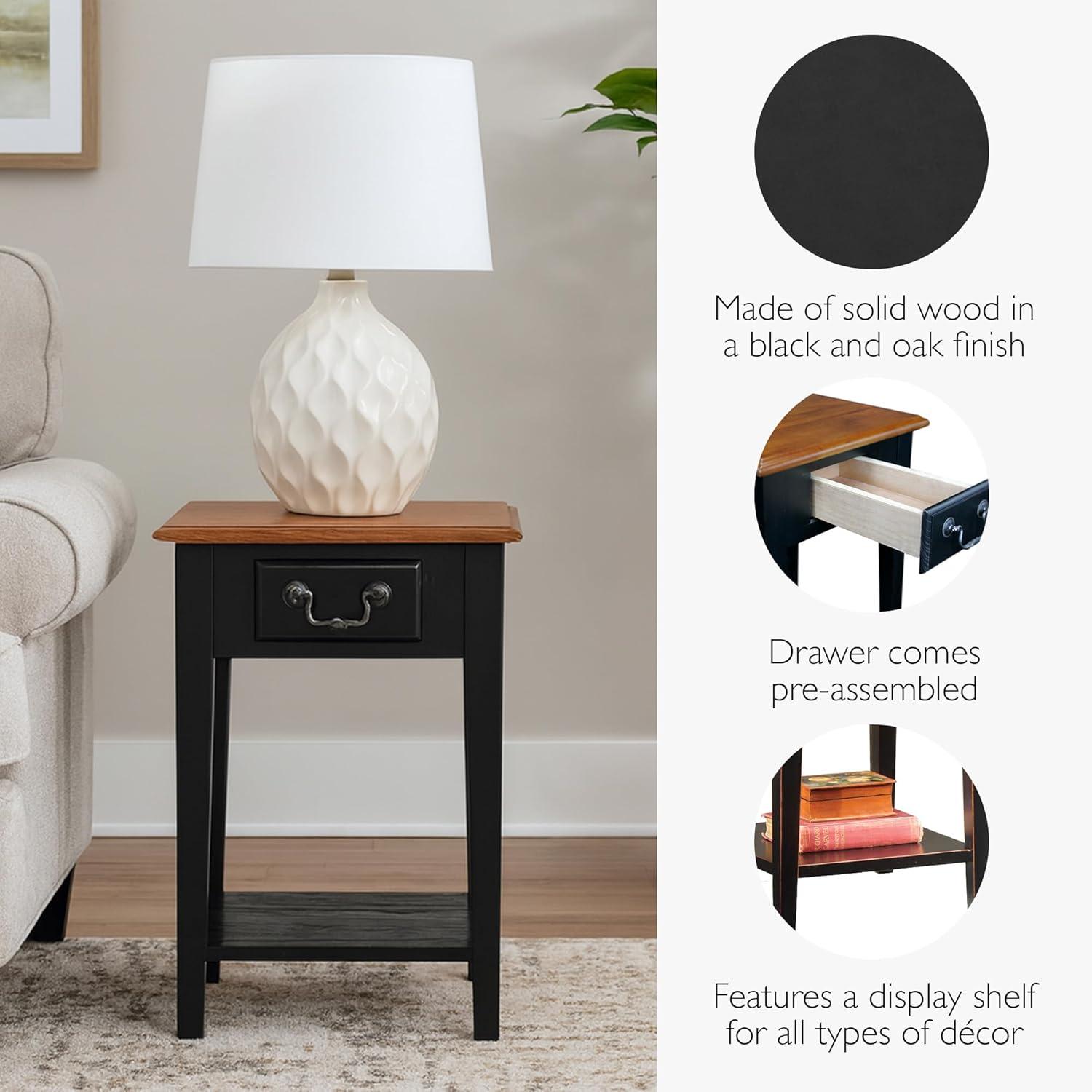 Home 9041-SL One Drawer Square Side Table with Shelf, Medium Oak and Slate Black