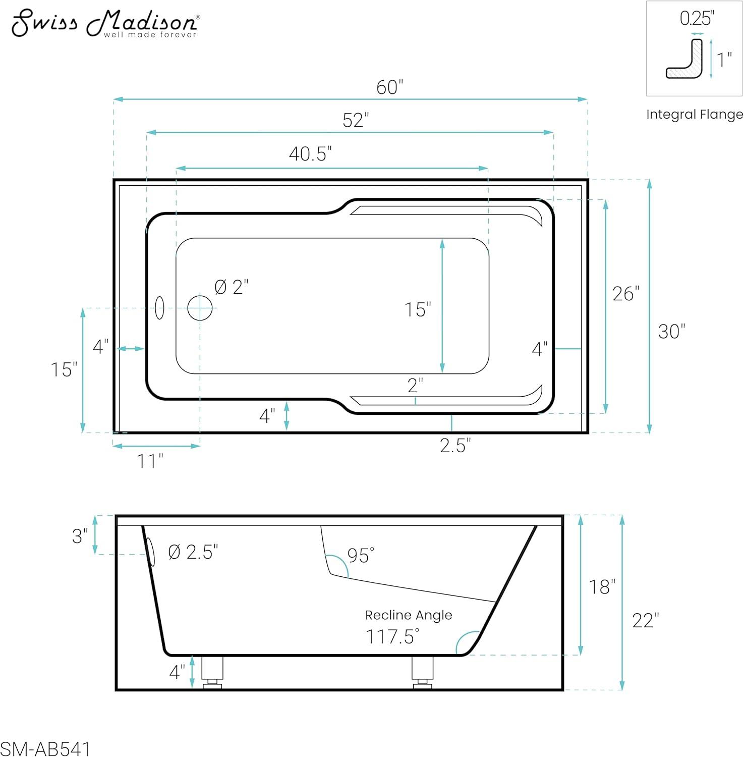 Voltaire 60" x 30" Alcove Bathtub with Apron