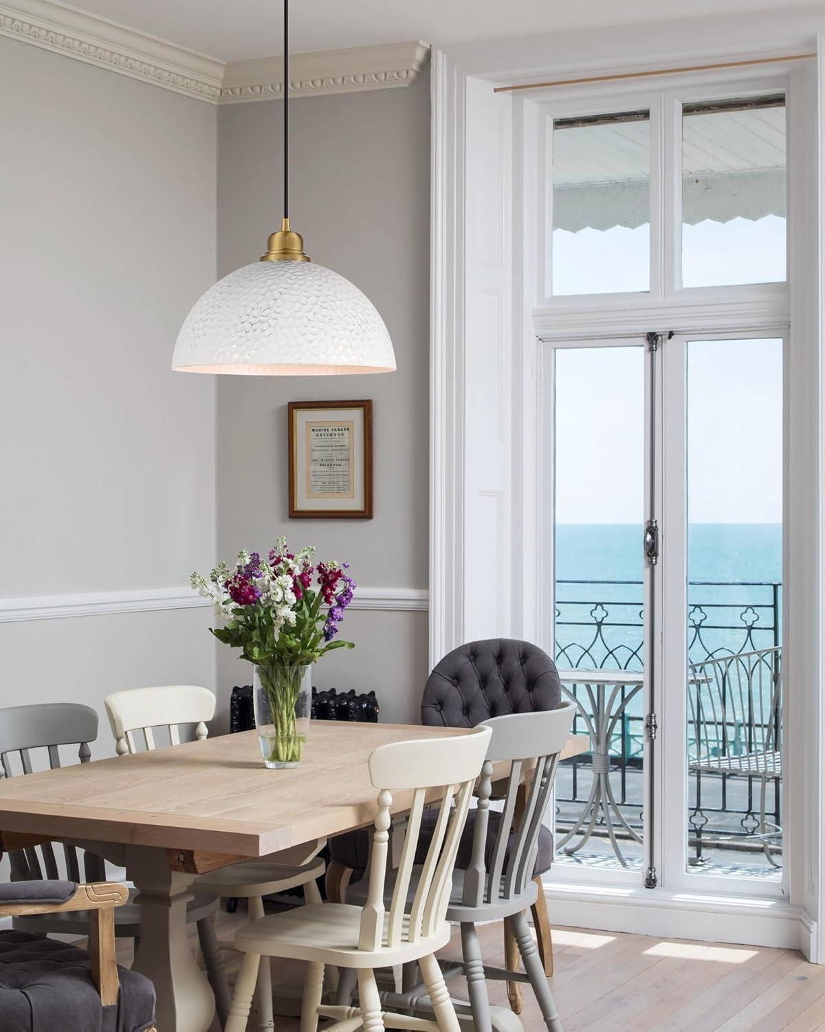 White and Gold Hammered Metal Dome Pendant Light