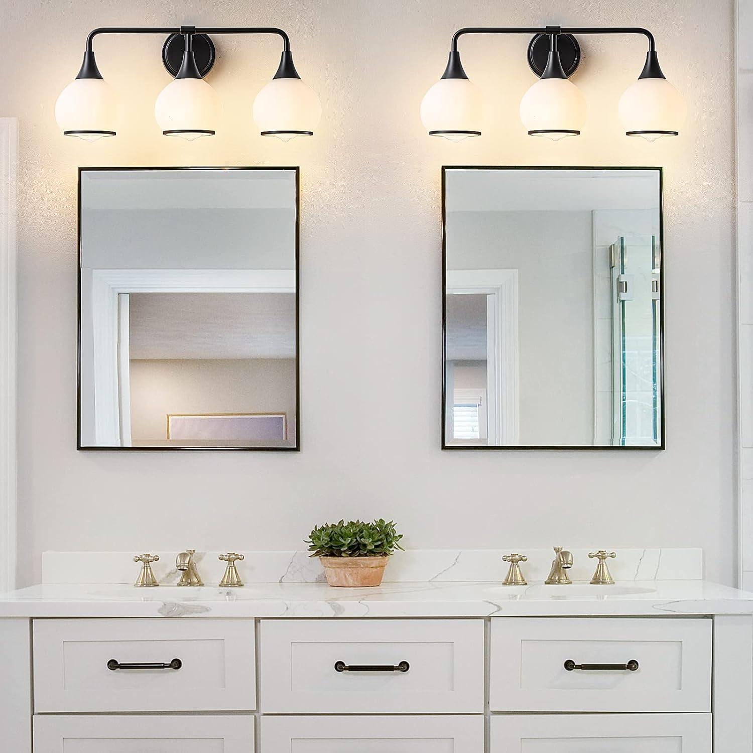 Black and Gold Bathroom Light Fixtures 2-Lights Vanity Lights with Clear Glass Shade Bathroom Vanity Light 14 Inch Wall Sconces(Exclude E26 Bulb)…