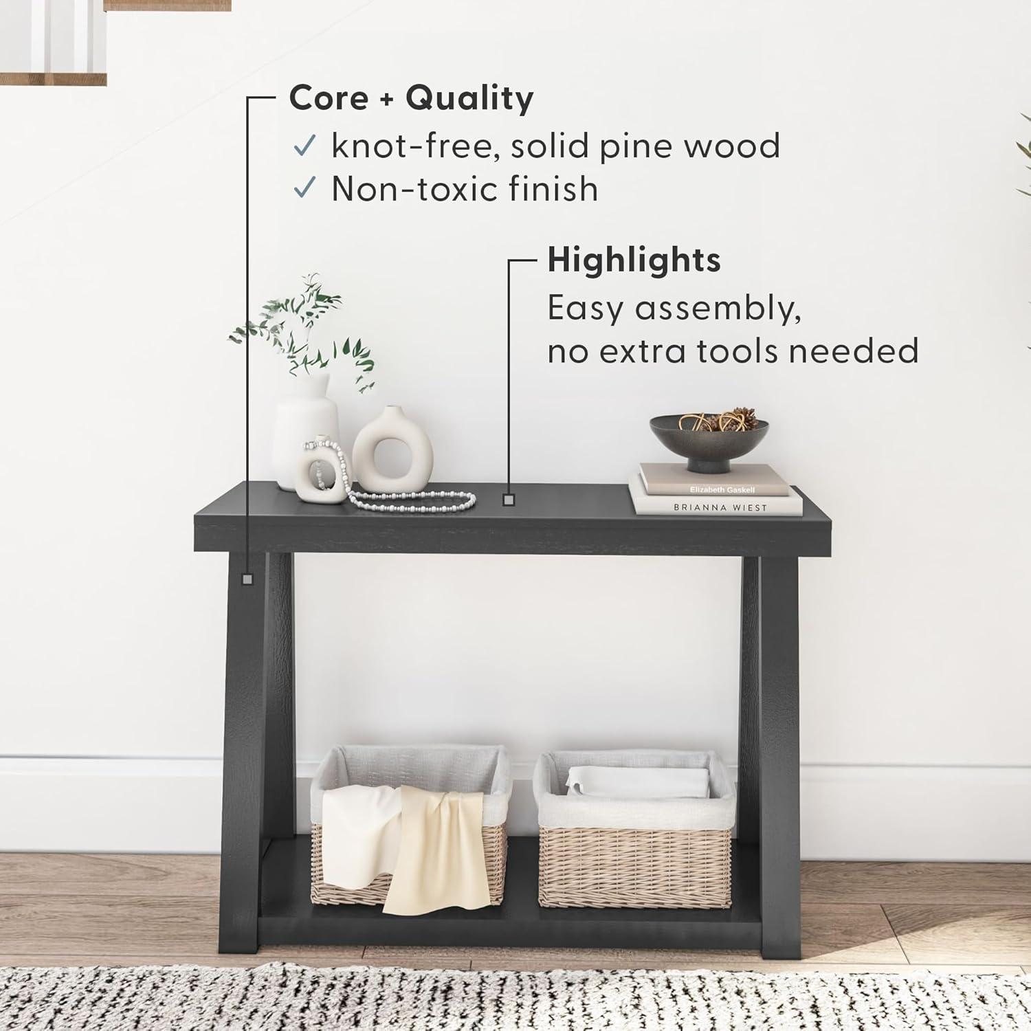 Plank+Beam 46" Solid Wood Console Table with Storage, Sofa Table with Shelf, Narrow Entryway Table for Hallway, Black