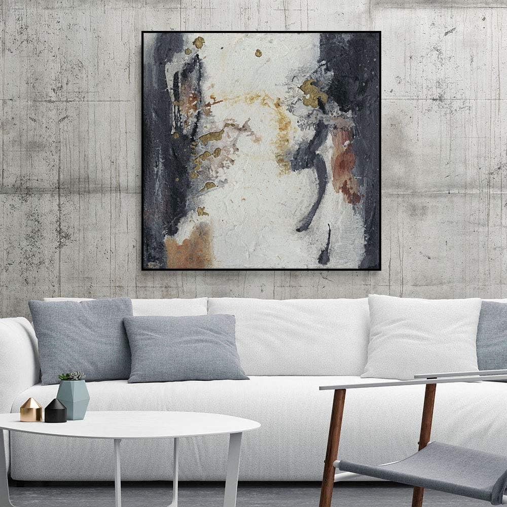 Neutral Abstract Canvas Print with Black Frame, 30 x 30 Inches