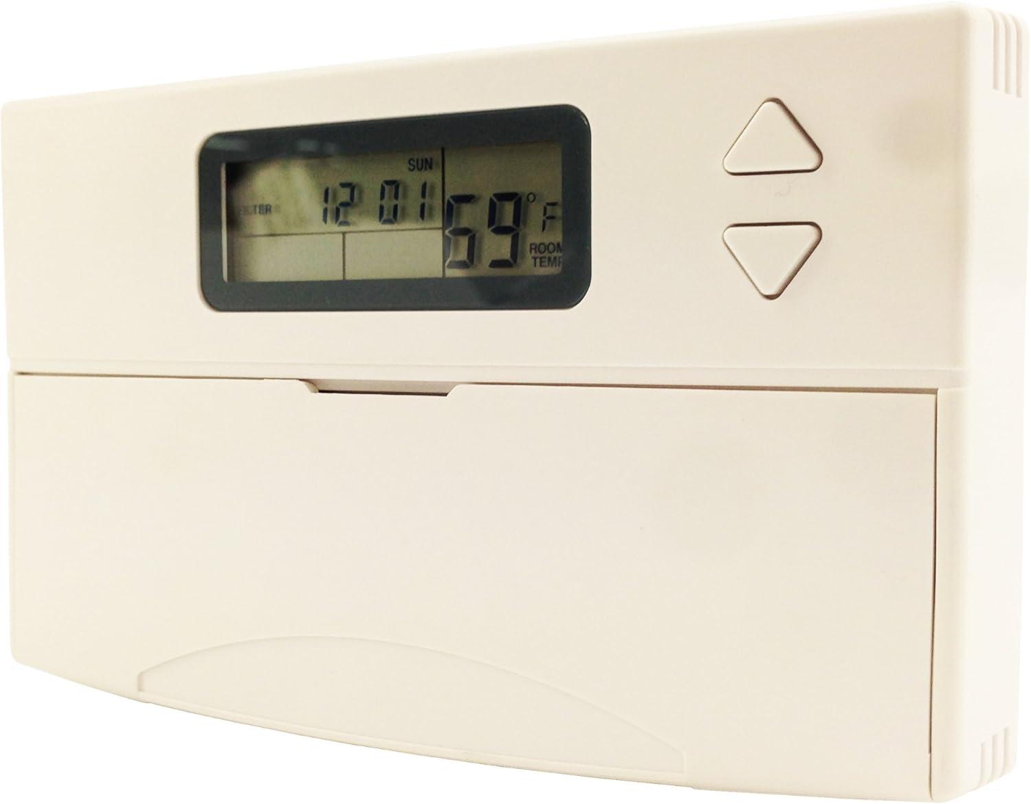 White Programmable Digital LCD Thermostat with Heat Pump