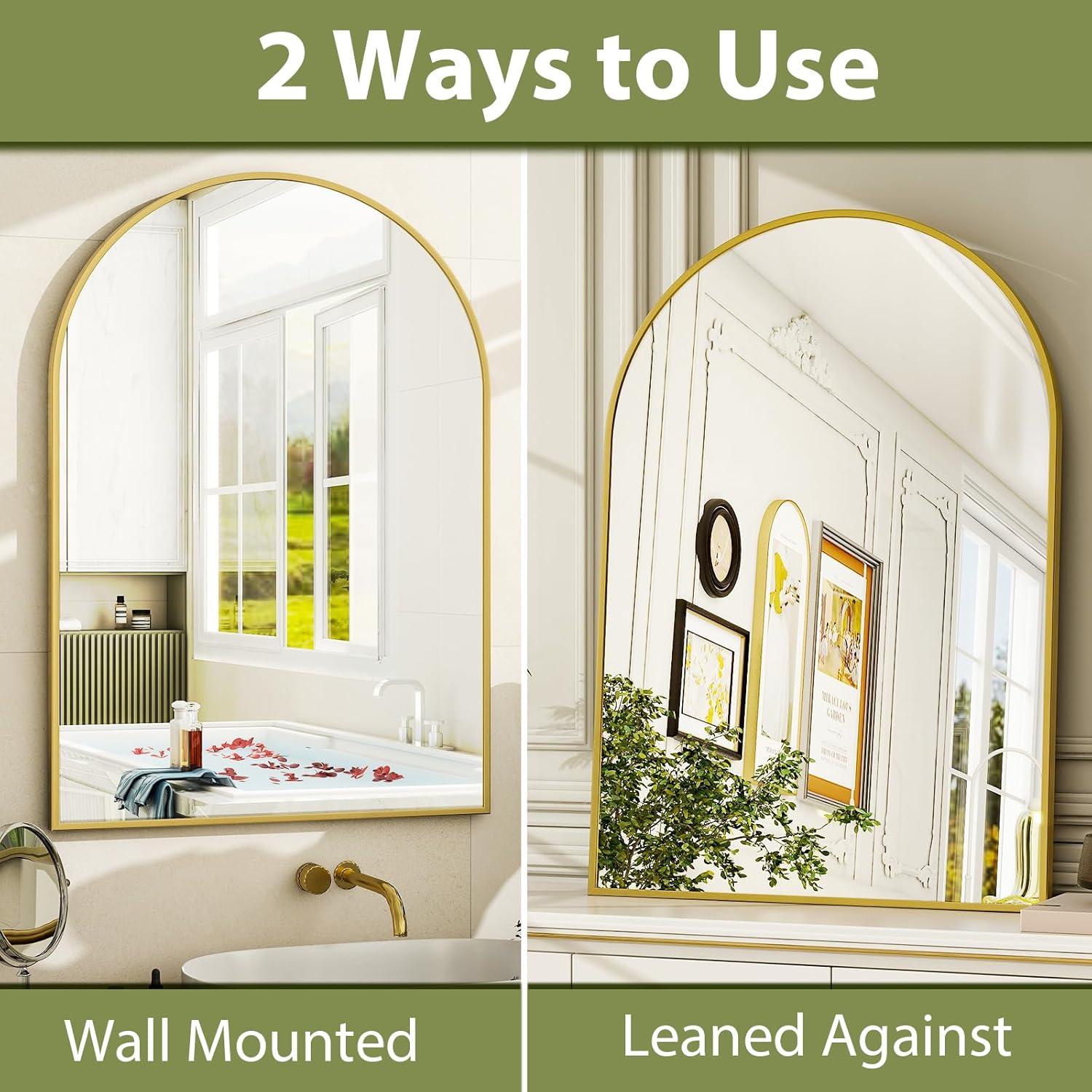 Luxhomez 36" x 24" Arch Wall Mirror for Vanity/ Bathroom, Metal Bathroom Mirror with Waterproof Aluminum Alloy Frame, Gold