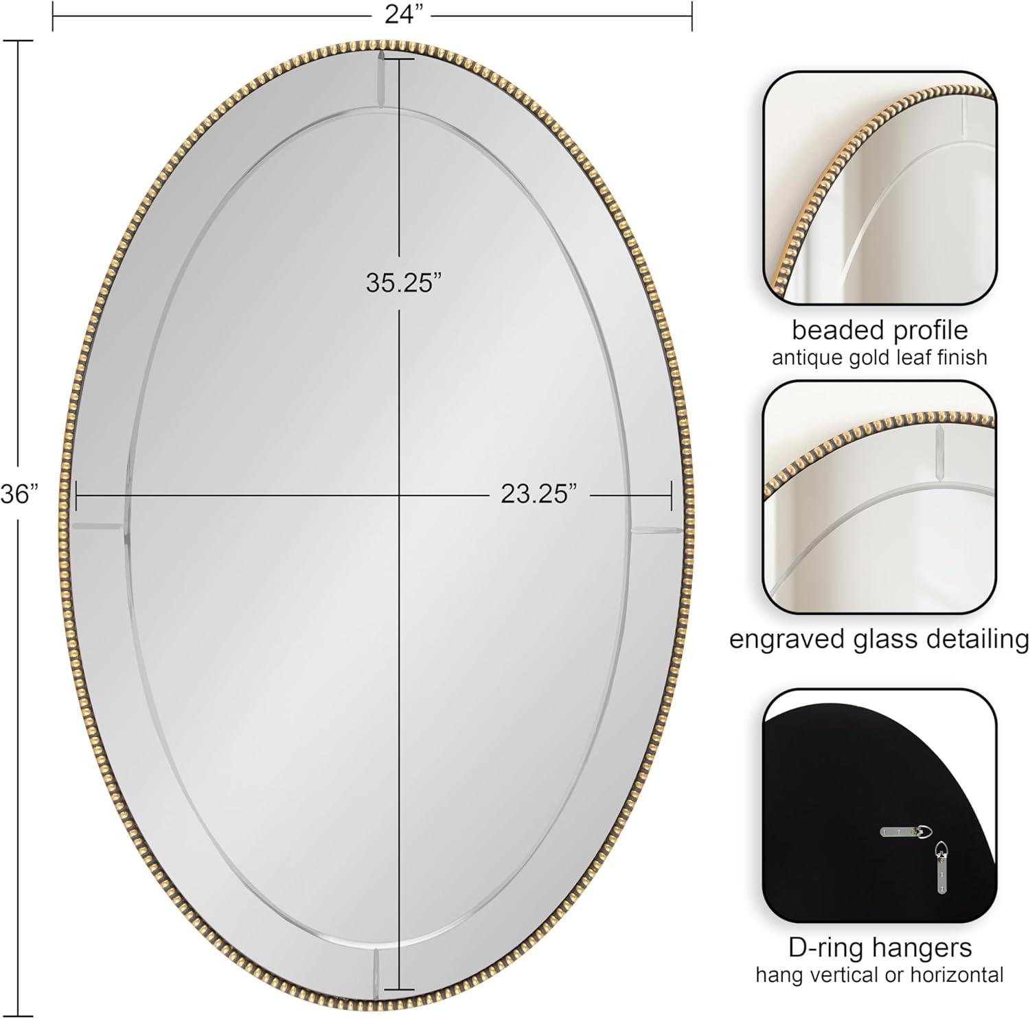 Gwendolyn 24"x36" Gold Beaded Oval Wall Mirror