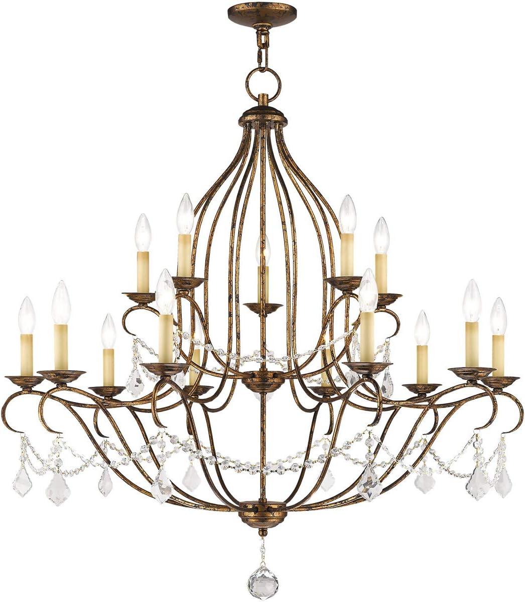 Chesterfield 15-Light Crystal Cascade Chandelier in Venetian Golden Bronze