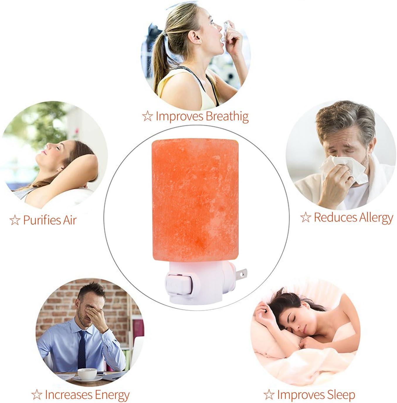 Betus Natural Crystal Himalayan Salt Wall Lamp - Air Purifying Night Light - 360° Rotatable Plug 7W Bulb - Cylindrical