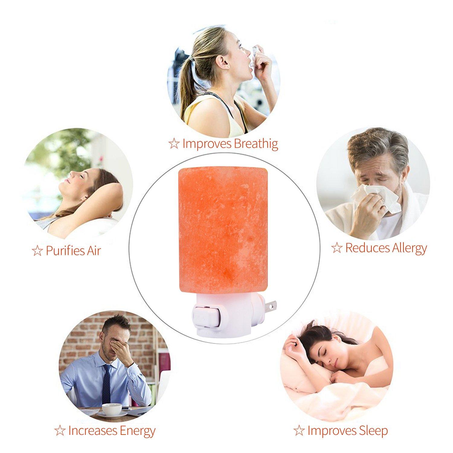 Betus Natural Crystal Himalayan Salt Wall Lamp - Air Purifying Night Light - 360° Rotatable Plug 7W Bulb - Cylindrical