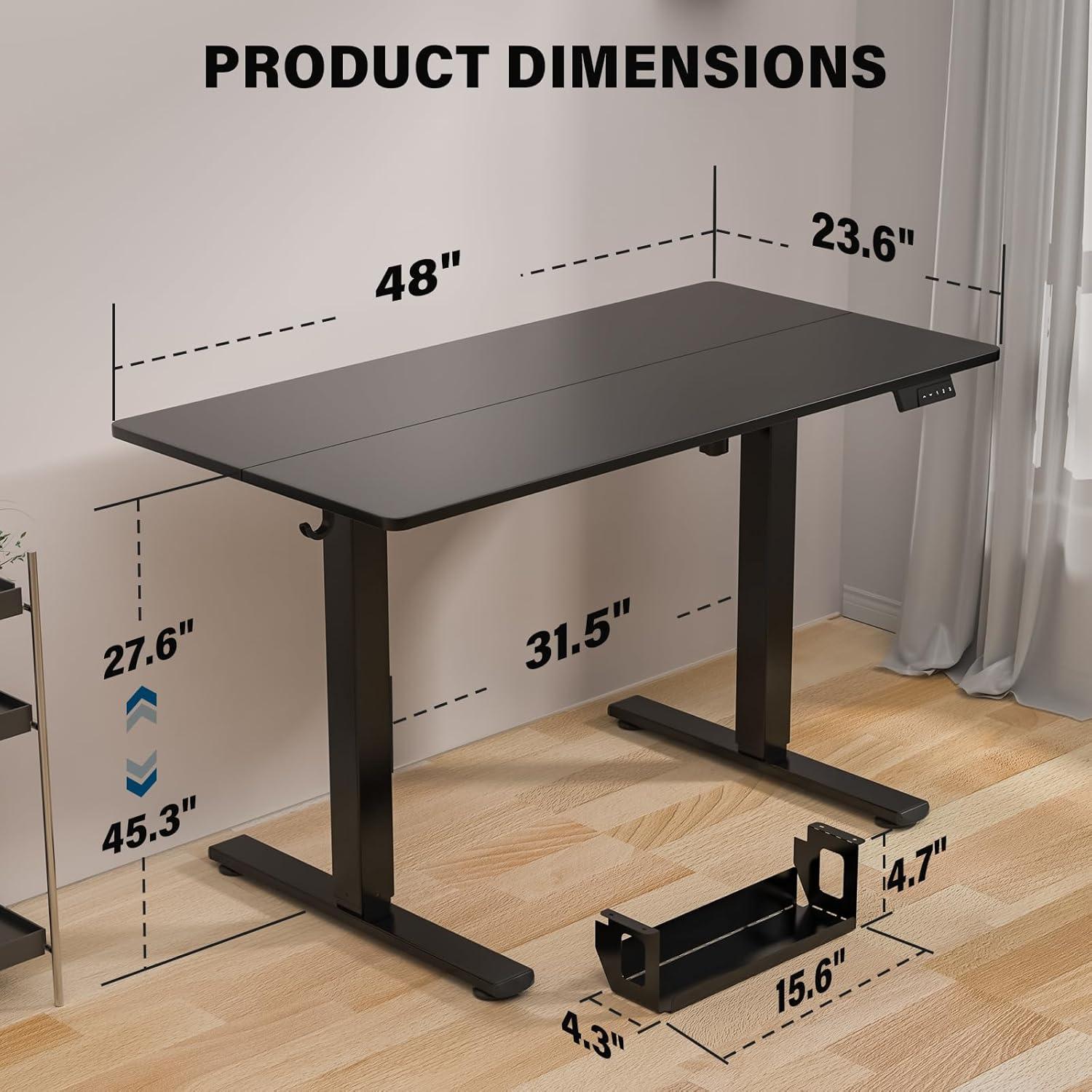 Electric Stand up Desk, 48'' Wide Desktop with Adjustable Height, Standing Computer Desk for Home Ofiice, Black