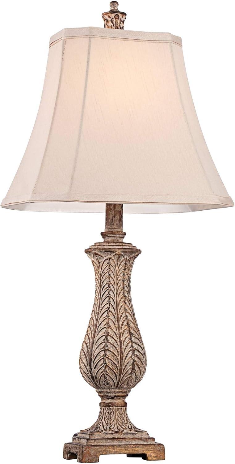 Regency Hill Country Cottage Table Lamp 25" High Antique Gold Leaves Petite Vase Off White Rectangular Shade for Living Room Family Bedroom