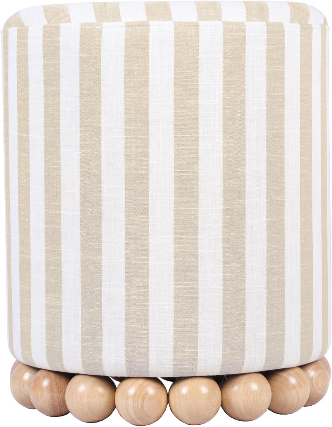 Dex Beige Striped Linen Ottoman