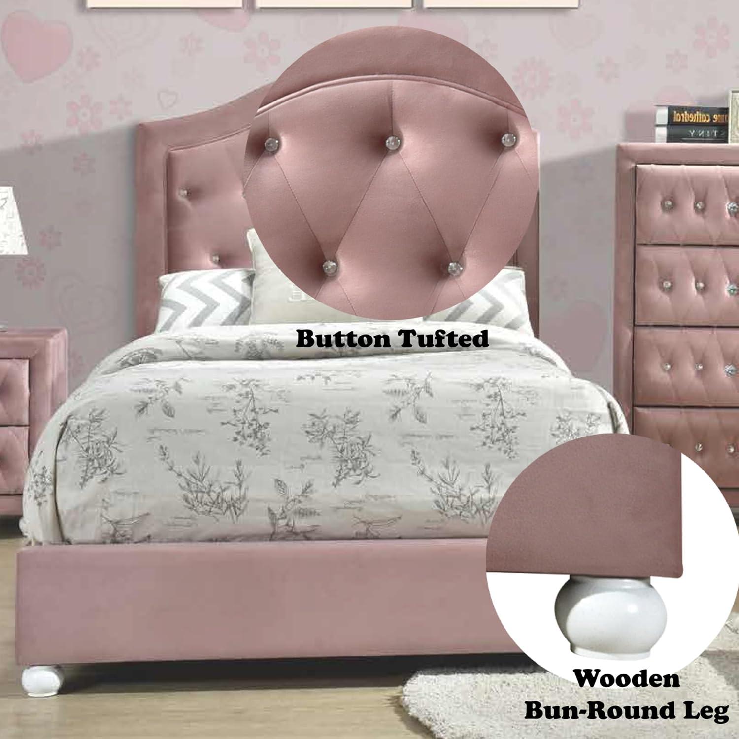 Acme Furniture Reggie Twin Bed in Pink Fabric