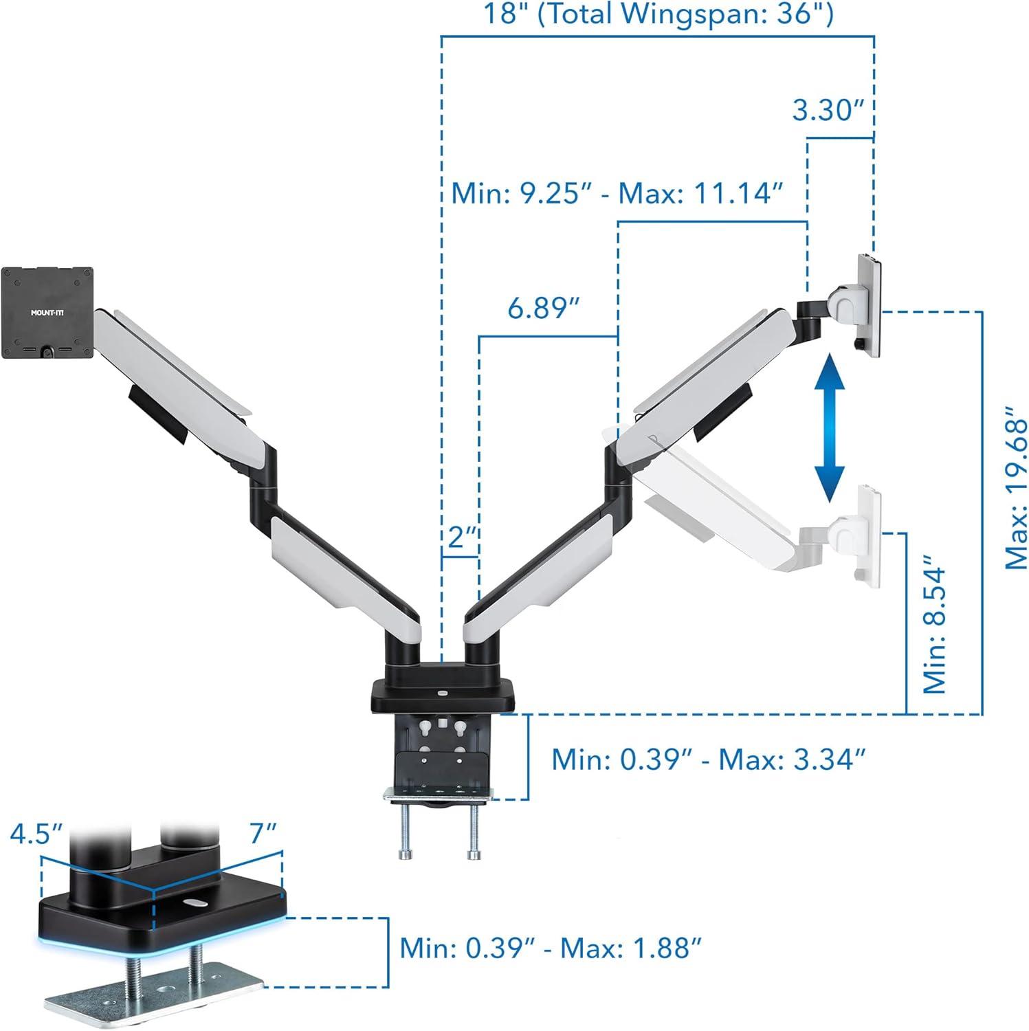 Mount-It! Heavy Duty Dual Monitor Arm up to 35 in. 44 Lbs. Screens, RGB Lights, VESA Desk Mount for Two Widescreen Curved Monitors 27 32 34 35 Inches