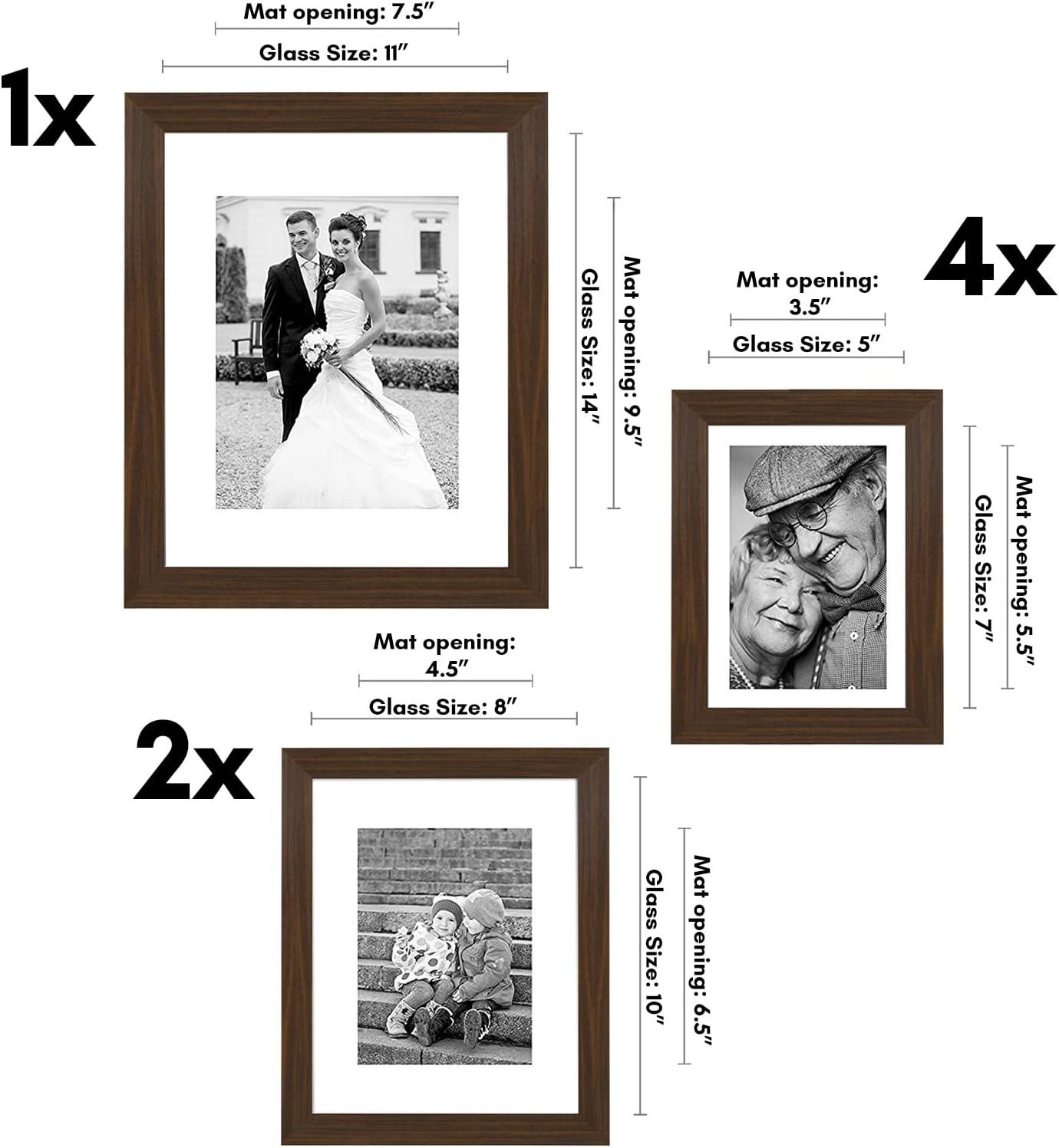 Picture Frame Set, 7 Pieces with One 11 x 14, Two 8 x 10, and Four 5 x 7 - Gallery Wall Frames