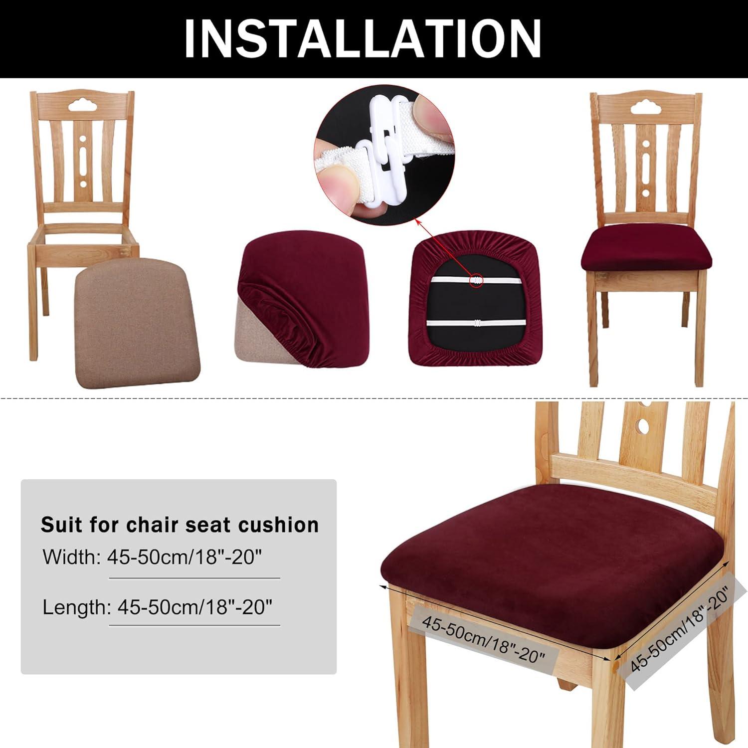 PiccoCasa Velvet Stretchable Printed Dining Room Chairs Slipcover 18" x 18" 6 Pcs Burgundy