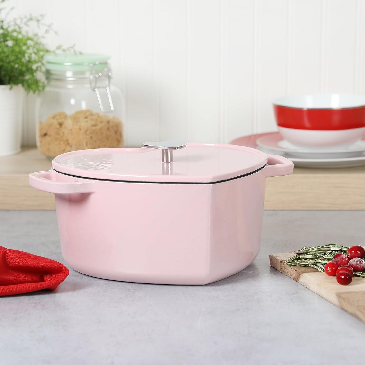 Pink Heart Shaped Enameled Cast Iron Dutch Oven, 4-Quart