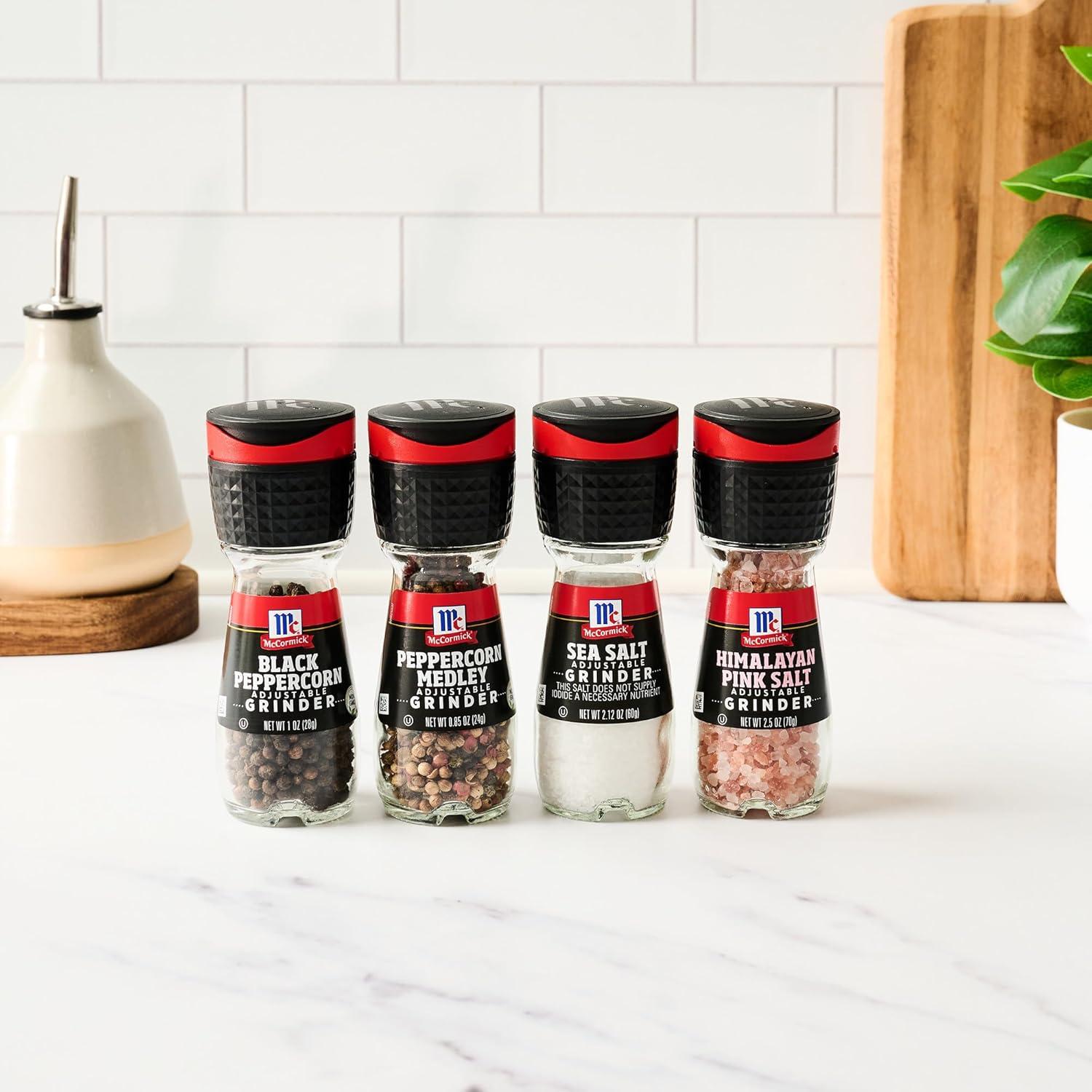 Mccormick Salt & Pepper Grinder Variety Pack (Himalayan Pink Salt, Sea Salt, Black Peppercorn, Peppercorn Medley), 0.05 Lb