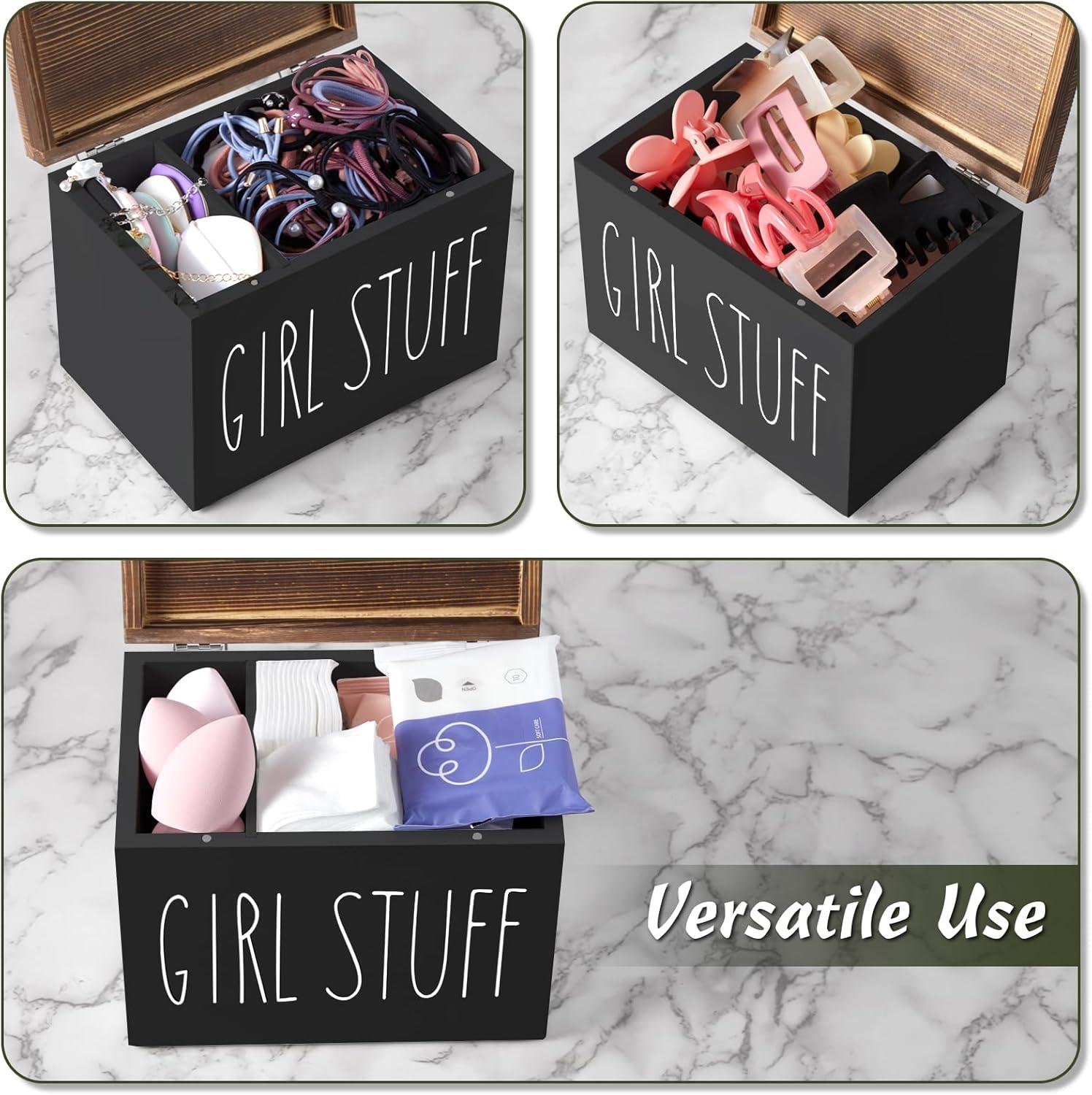 DRASTAR Tampon Holder for Bathroom, Black Feminine Product Organizer, Pad Organize Case with hinged lid, Shark Week Tampon Storage, Lady Stuff Box for Bathroom Accessories