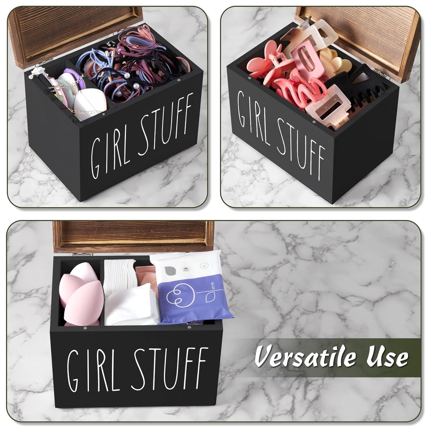 DRASTAR Tampon Holder for Bathroom, Black Feminine Product Organizer, Pad Organize Case with hinged lid, Shark Week Tampon Storage, Lady Stuff Box for Bathroom Accessories