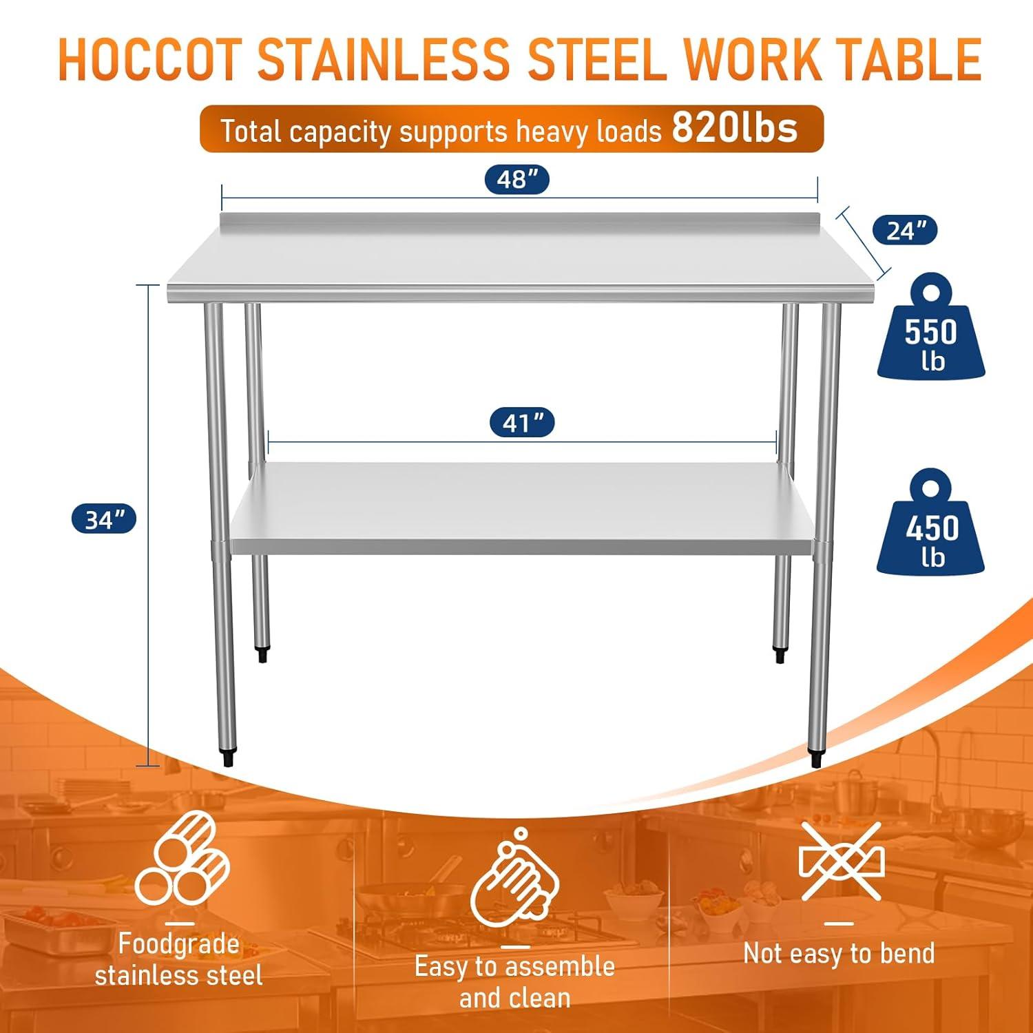 Stainless Steel Table 24 x 48 Inches Metal Prep Table with Backsplash & Adjustable Undershelf for Commercial Kitchen, Outdoor, Restaurant, Hotel & Garage