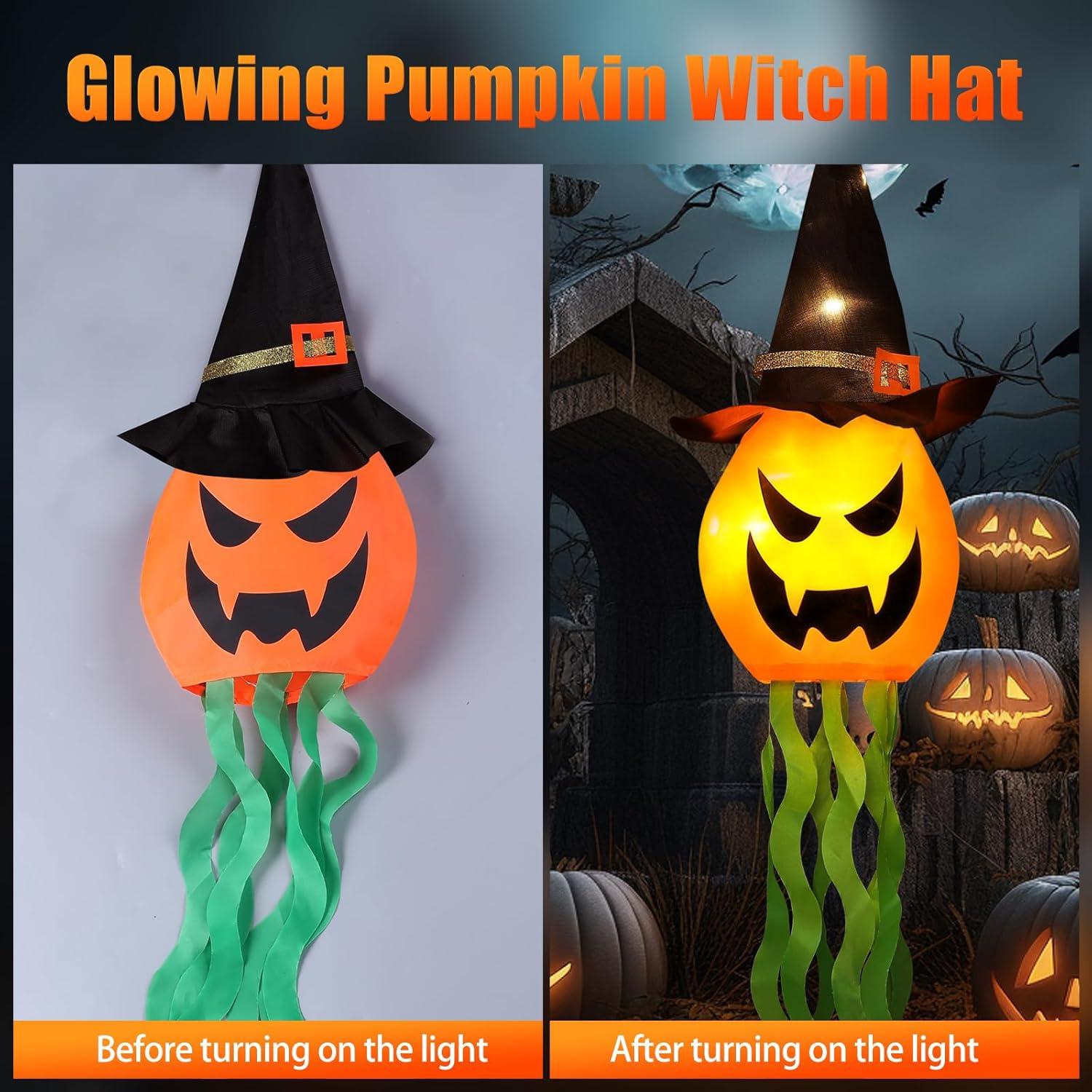 Glowing Pumpkin Witch Hat Halloween Hanging Lights with 3 Modes