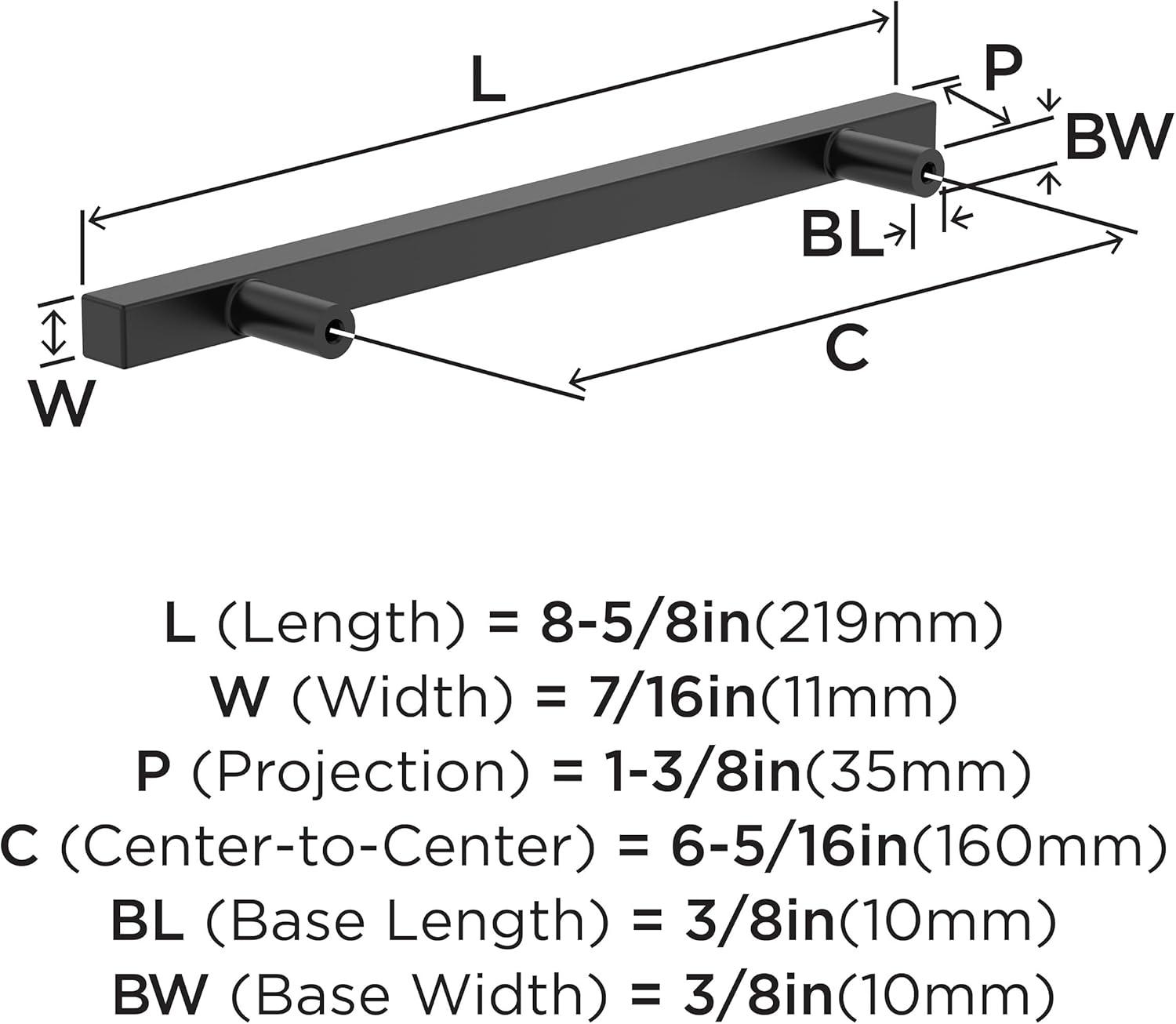 Matte Black 6-5/16" Modern Bar Pulls with Mounting Hardware