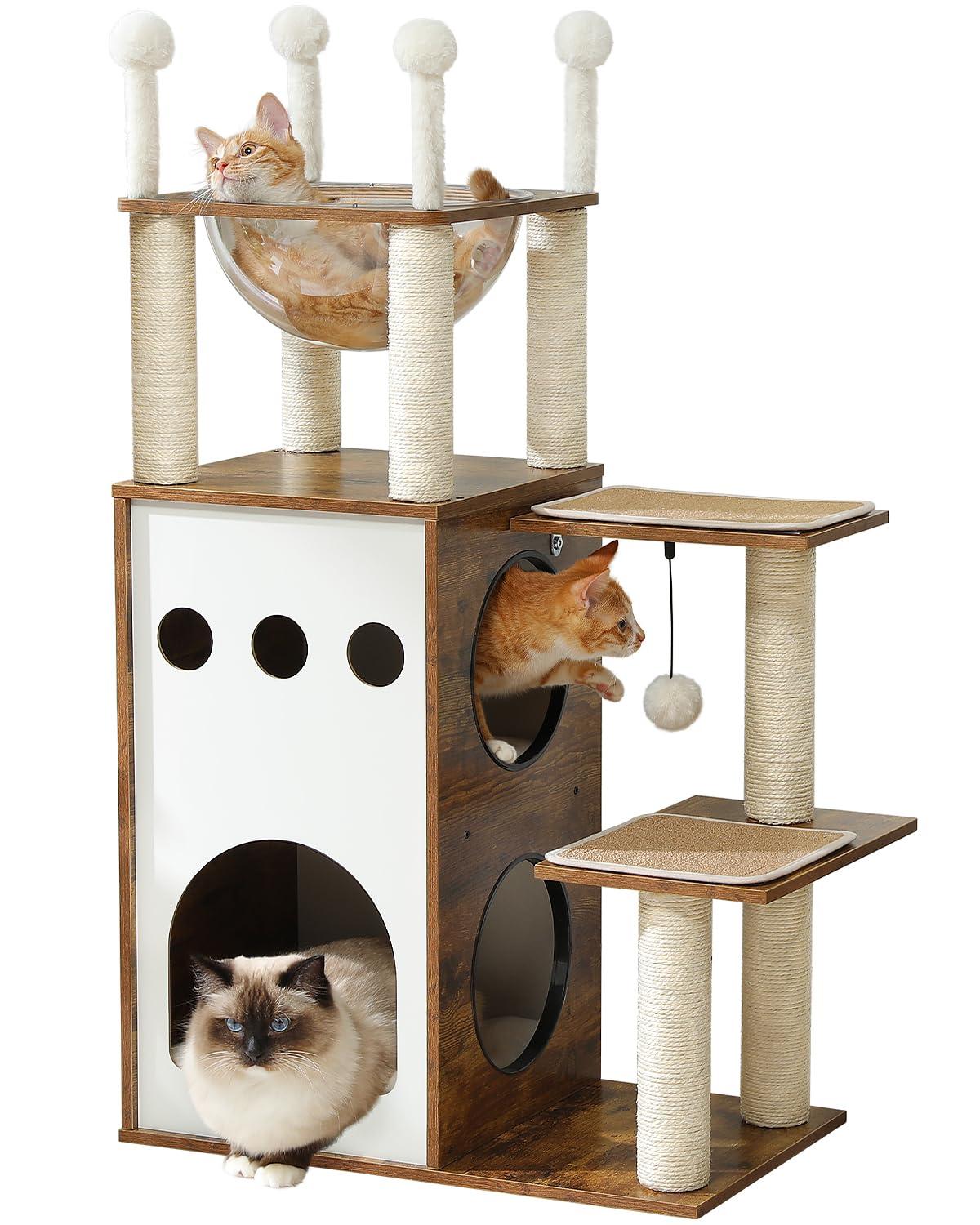 Ivy Bronx Modern Cat Tree Cat Tower With 2-Floor Condo, Scratching Posts, Capsule Nest & Dangling Balls