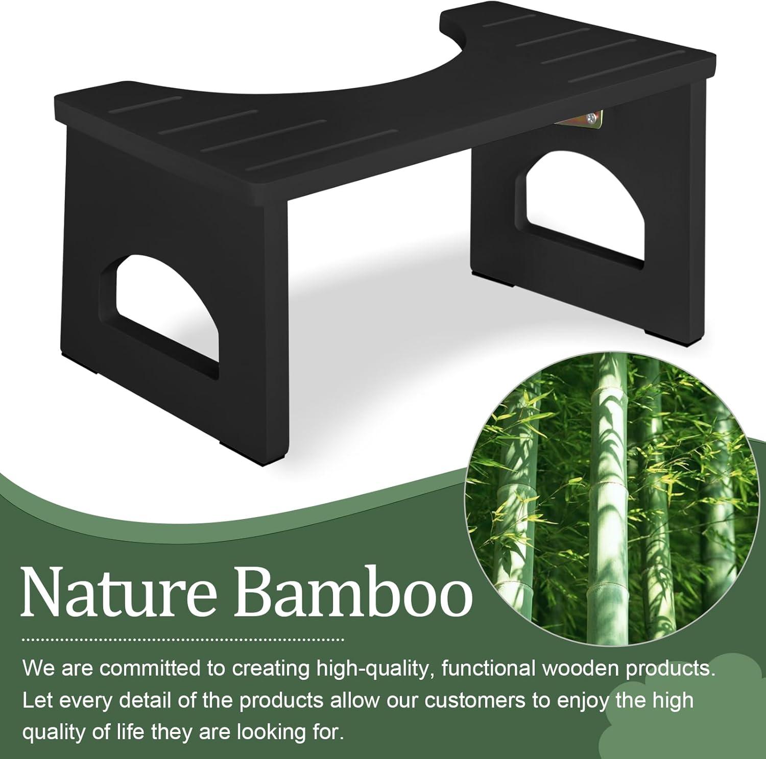 Bamboo Toilet Stool for Adults, 6.5" Toilet Stool Squat Adult Kids, Portable Simple Curve Squat Toilet Potty Stool, Non-Slip Poop Stool for Bathroom, Improve Squatting Posture and Comfort (Wood)