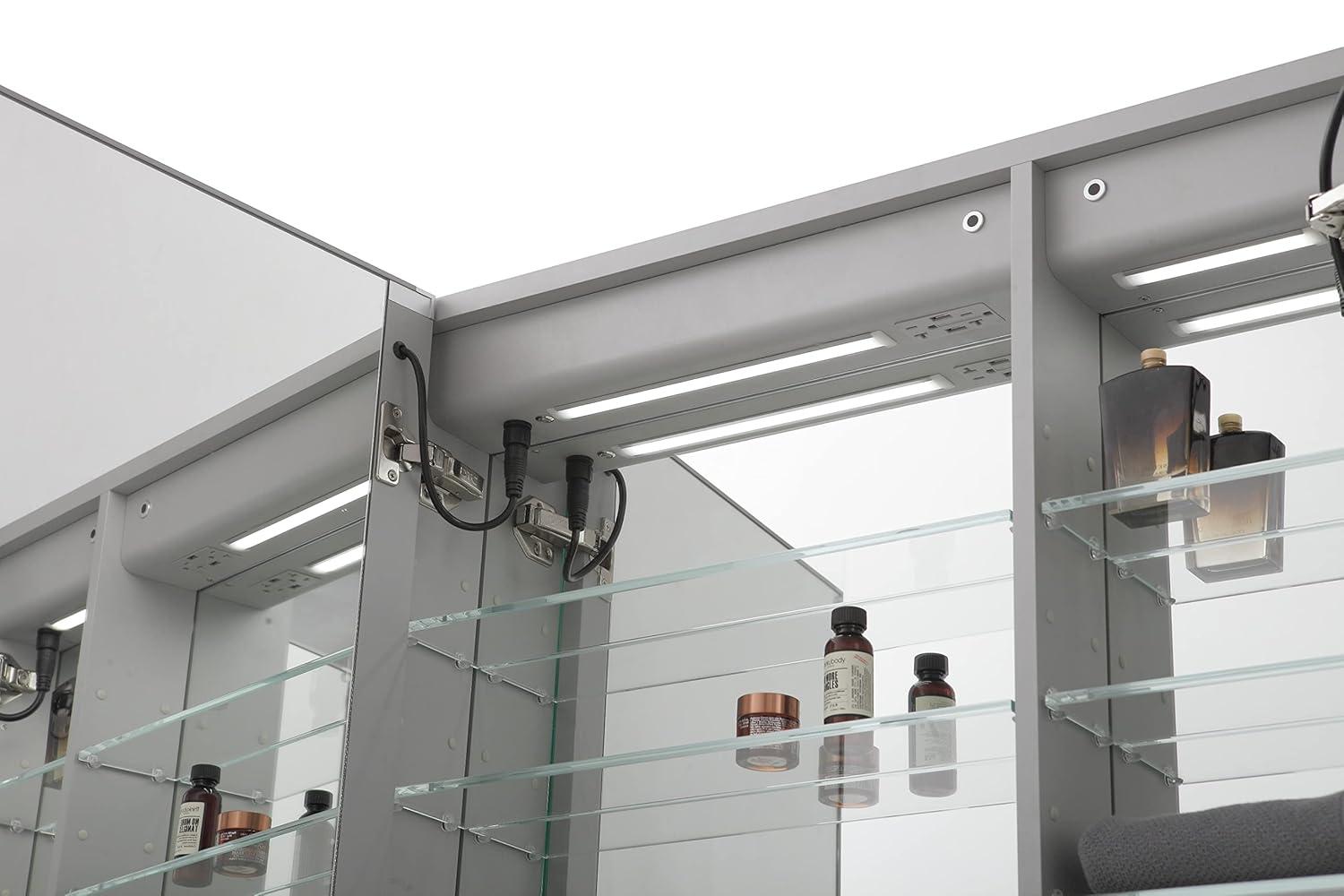 AQUADOM Signature Royale LED Medicine Cabinet, Defogger, LED 3X Makeup Mirror, Electrical Outlets