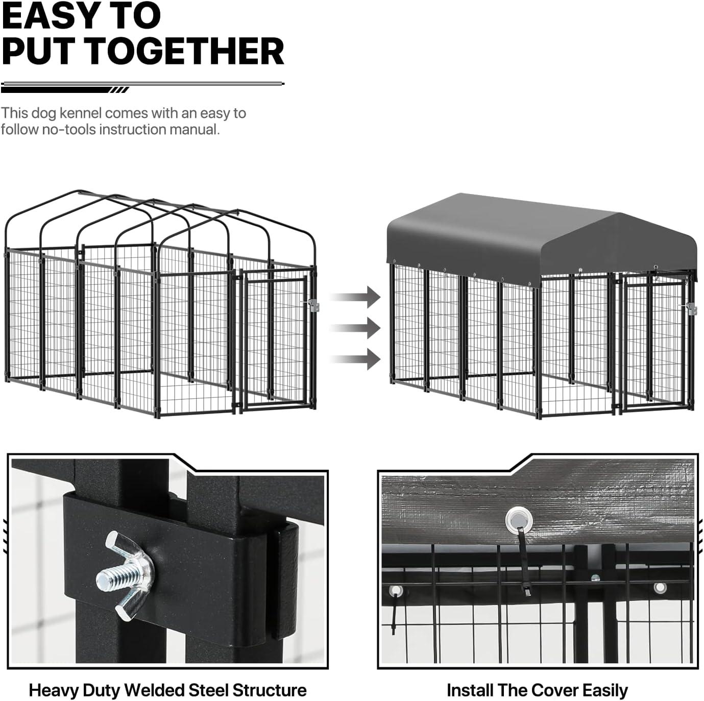 Outdoor Metal Dog Run Cage Animal Kennel Pet House Fence Playpen with UV-Proof Roof