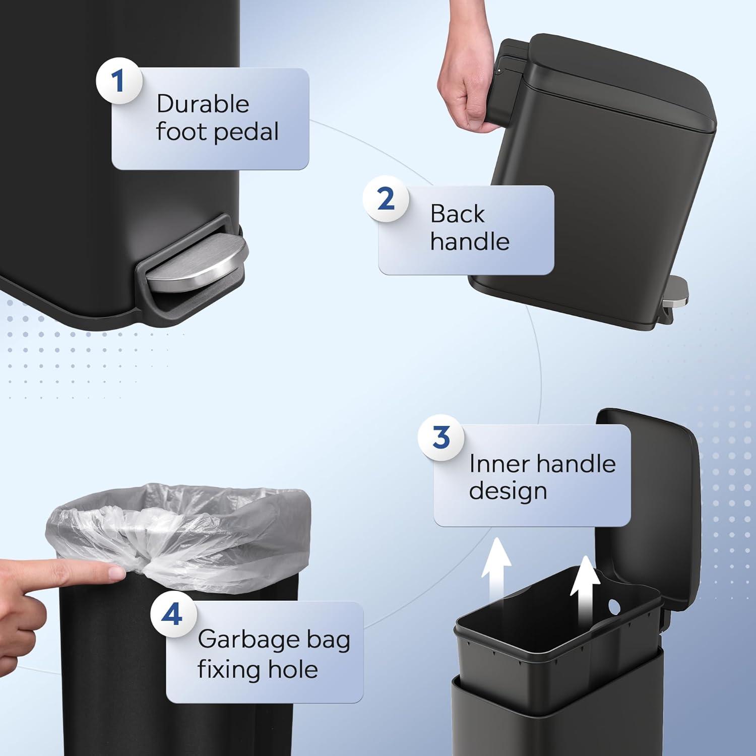 FDW Bathroom Trash Can With A Lid 1.3 Gallon  (5 L) Small Trash Bin Step Pedal Garbage Can With Removable Bucket Slim For Small Spaces For Bathroom,Bedroom,Kitchen,Office