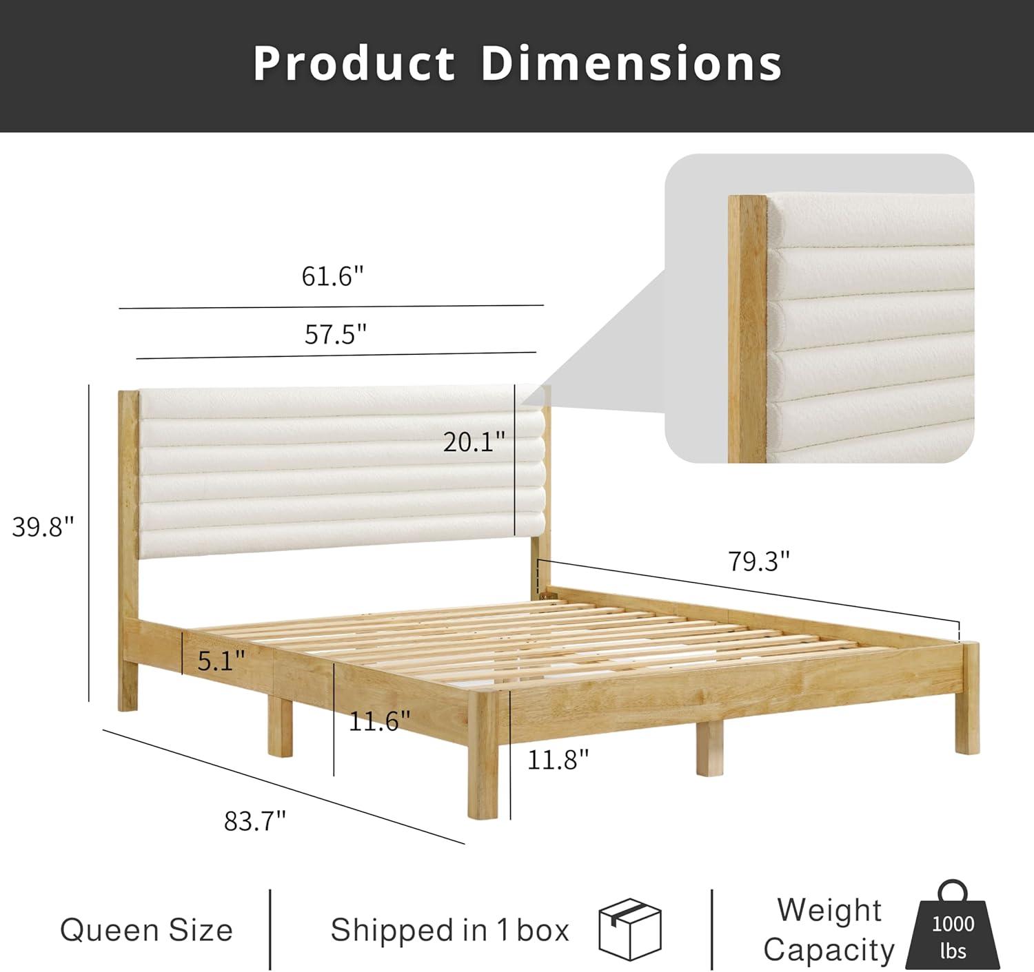 HOMES: Inside + Out Queen Belna Platform Bed with Boucle Upholstery Natural