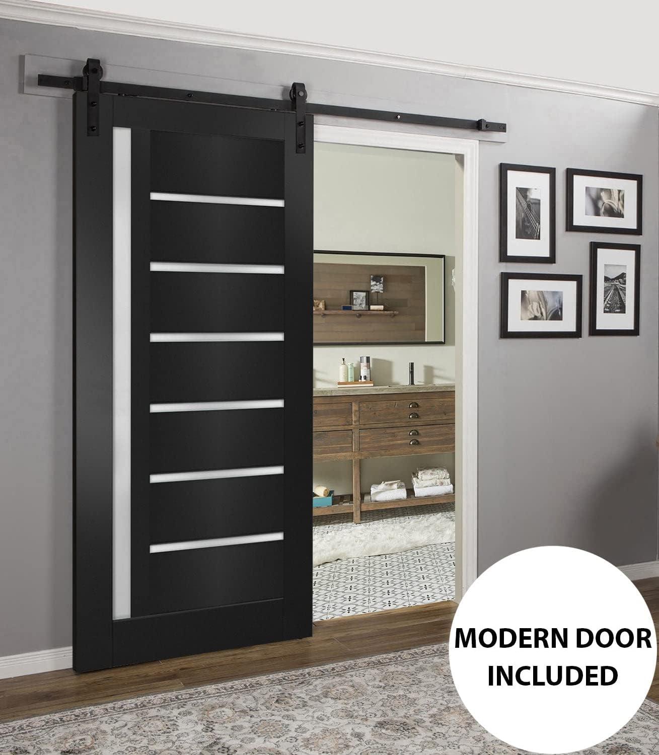 Matte Black 32" x 96" Barn Door with Frosted Glass