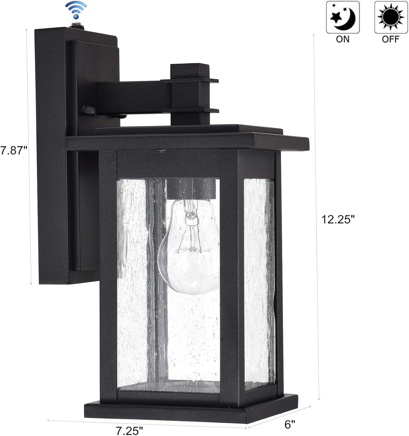 Dusk to Dawn 1 Light Outdoor Wall Lantern 12 Inch Matte Black Black Matte