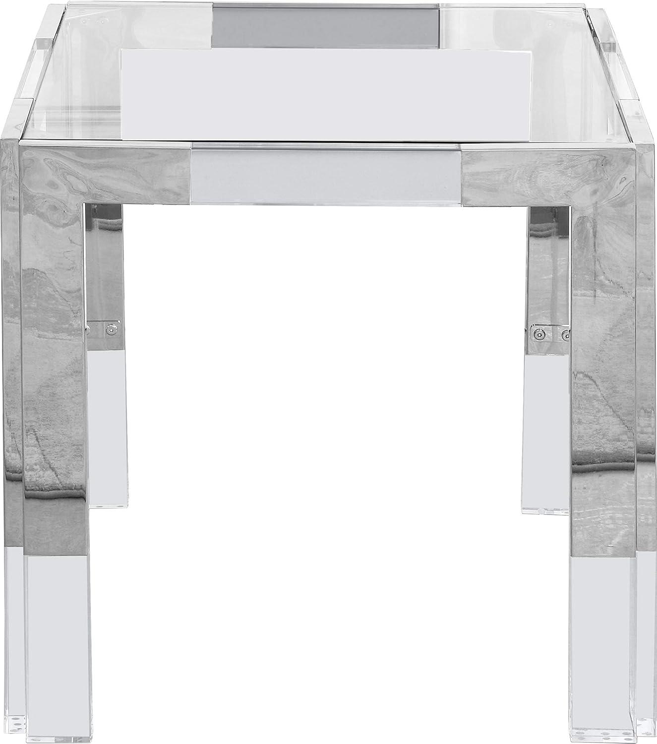 Meridian Furniture Casper Stainless Steel Squared Glass Top End Table in Chrome