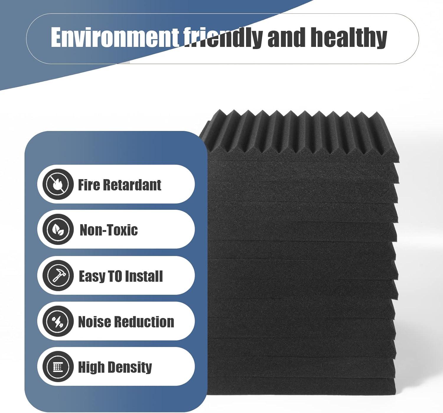 52-Pack Black Acoustic Foam Panels with Adhesive Tape