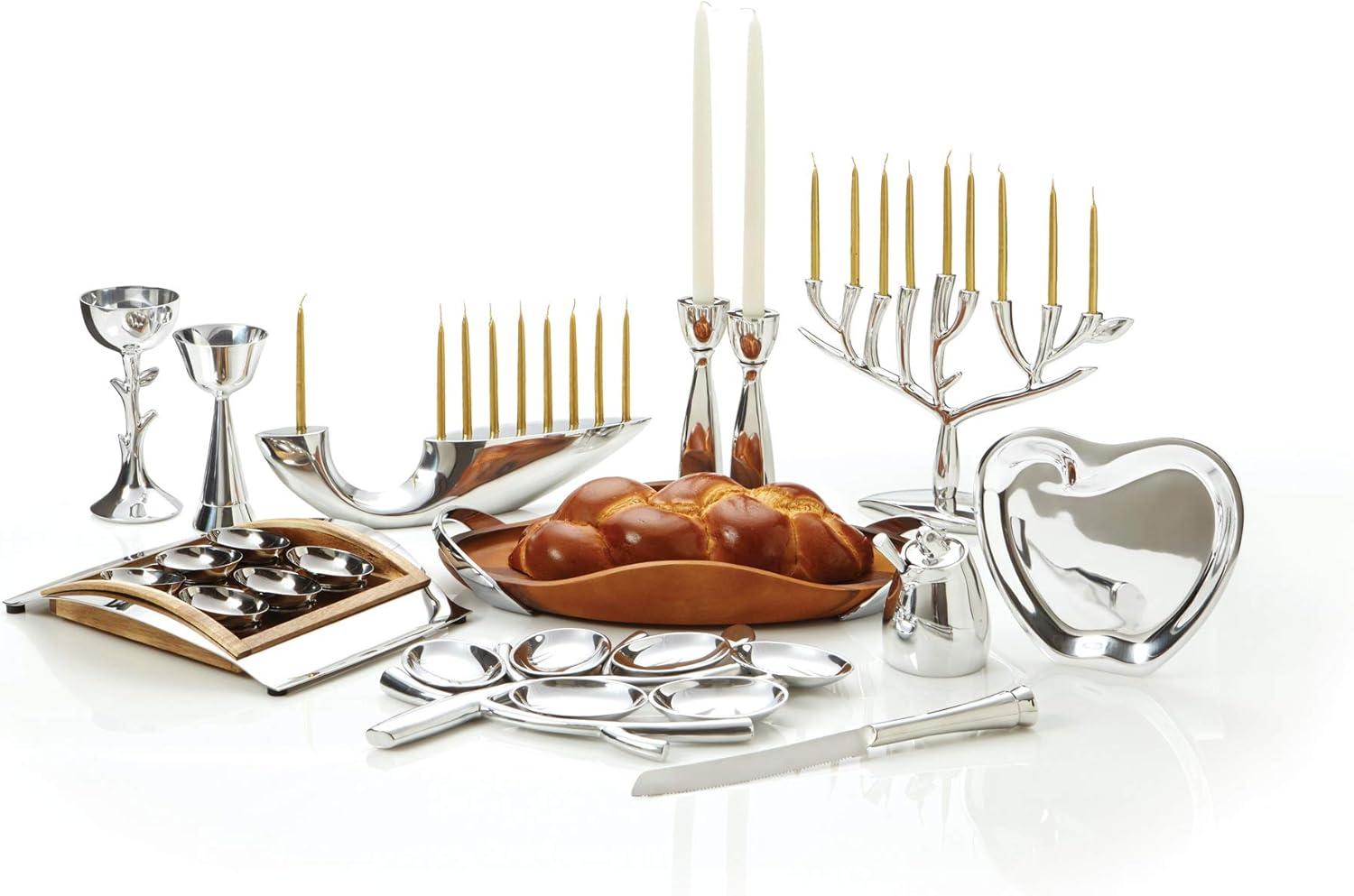 Nambé Illume Menorah 14-Inch, Modern Hannukkah Candle Holder, Designer Alloy Judaica Centerpiece for Holiday & Wedding Gift, Sculptural Metal Display