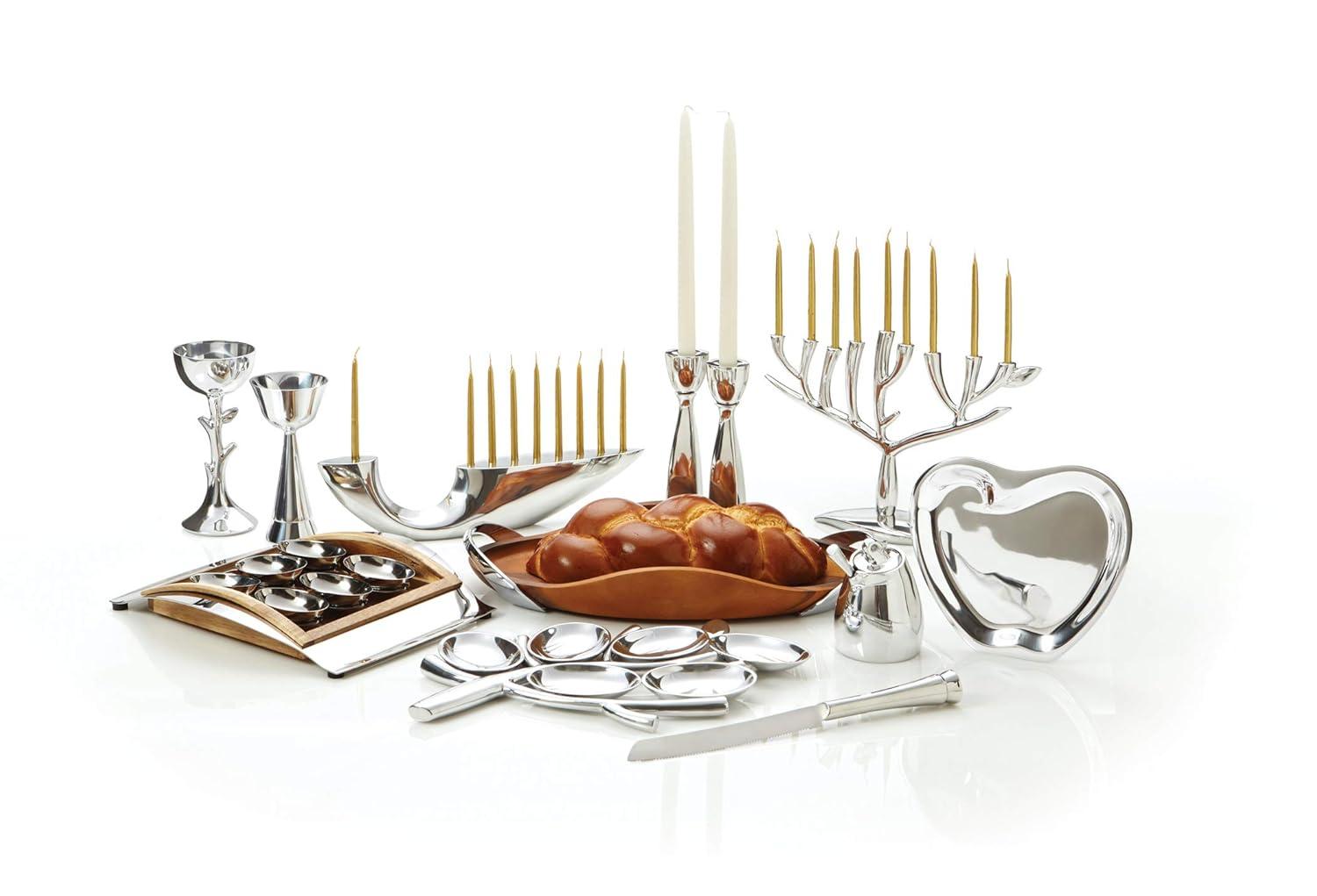 Nambé Illume Menorah 14-Inch, Modern Hannukkah Candle Holder, Designer Alloy Judaica Centerpiece for Holiday & Wedding Gift, Sculptural Metal Display