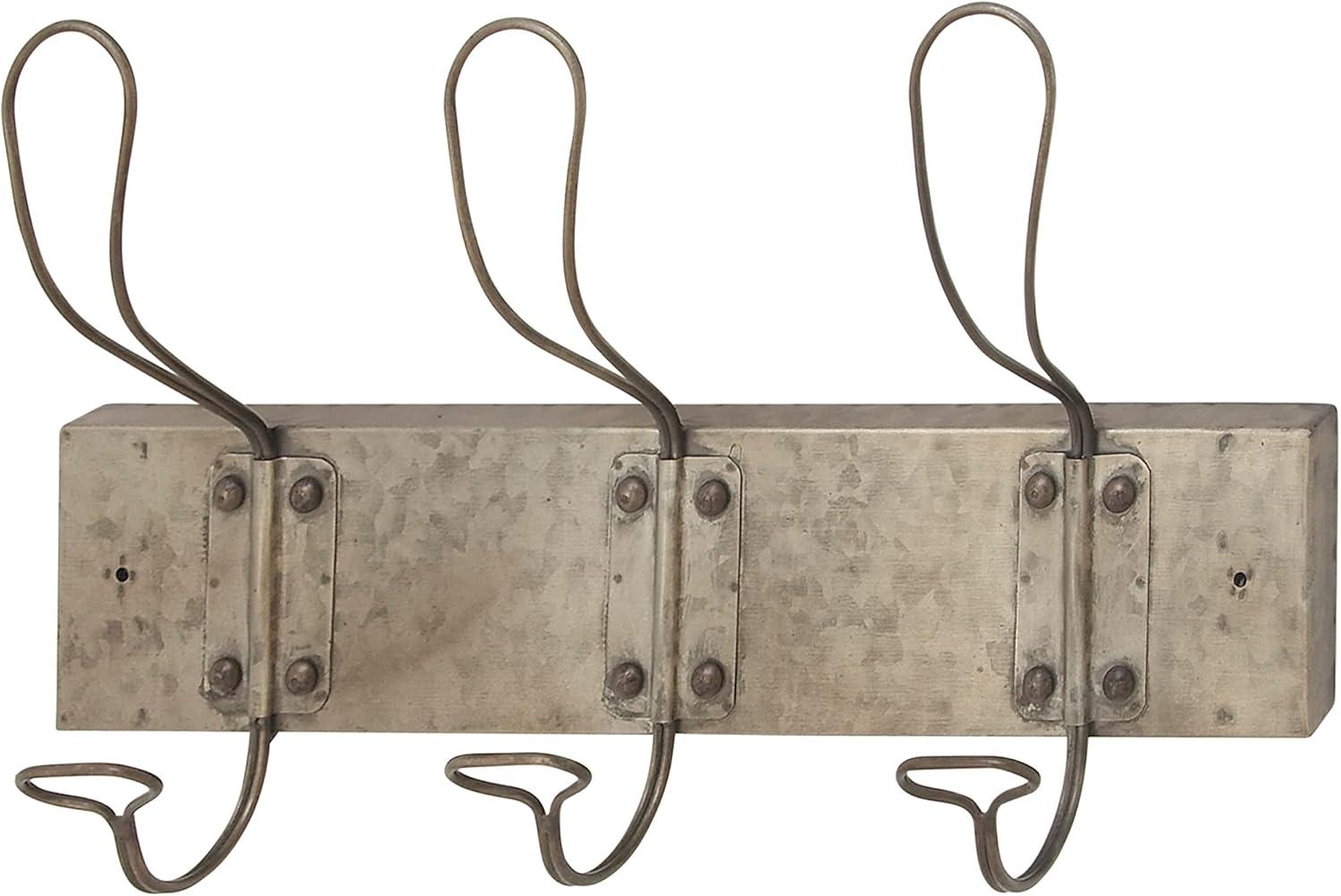 Rustic Gray Metal and Wood Wall Hook Rack