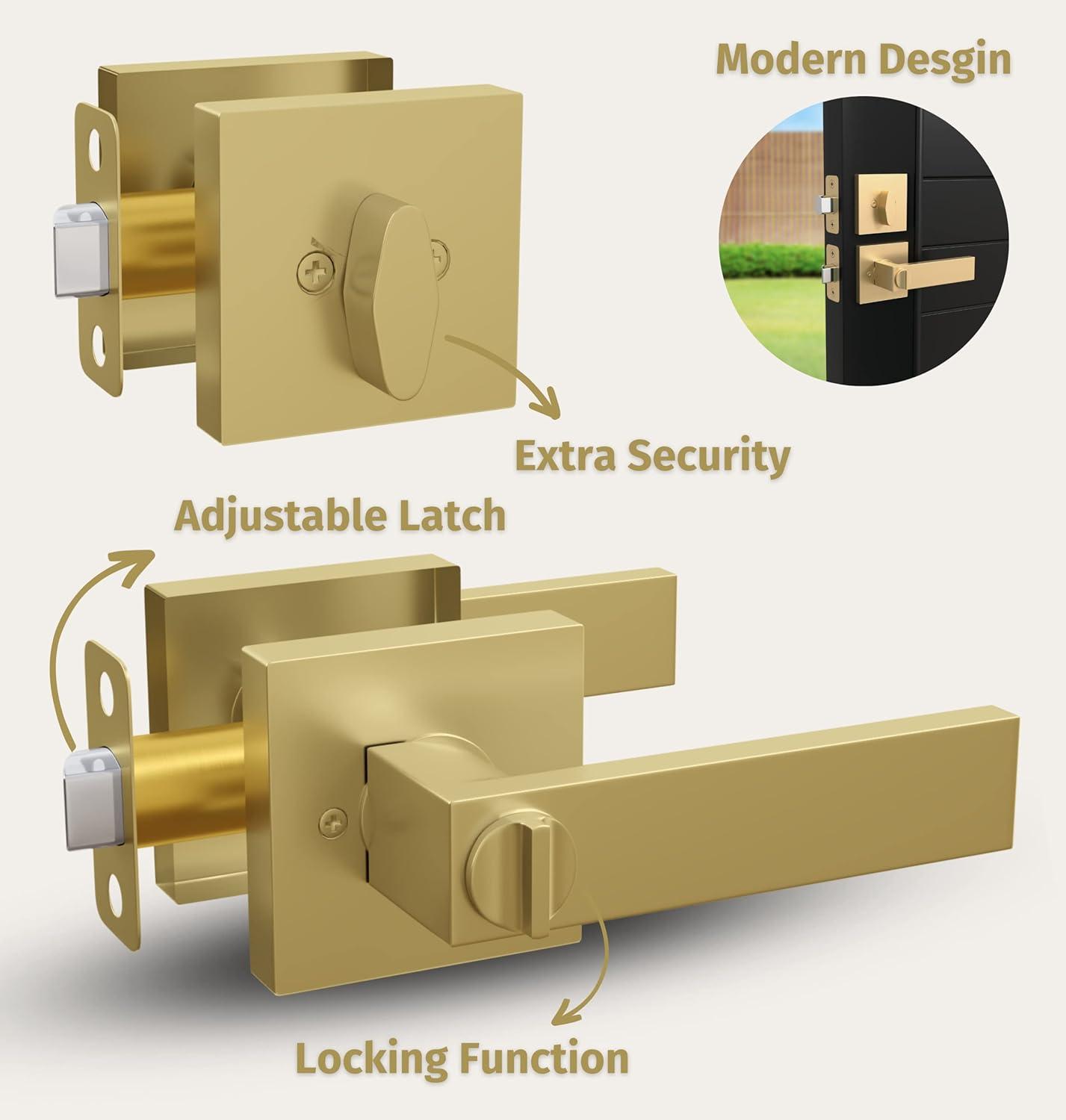 Mega Handles ROBELL Reversible Entry Door Lever and Single Cylinder Deadbolt Lock Combo Pack | Modern Keyed Lever