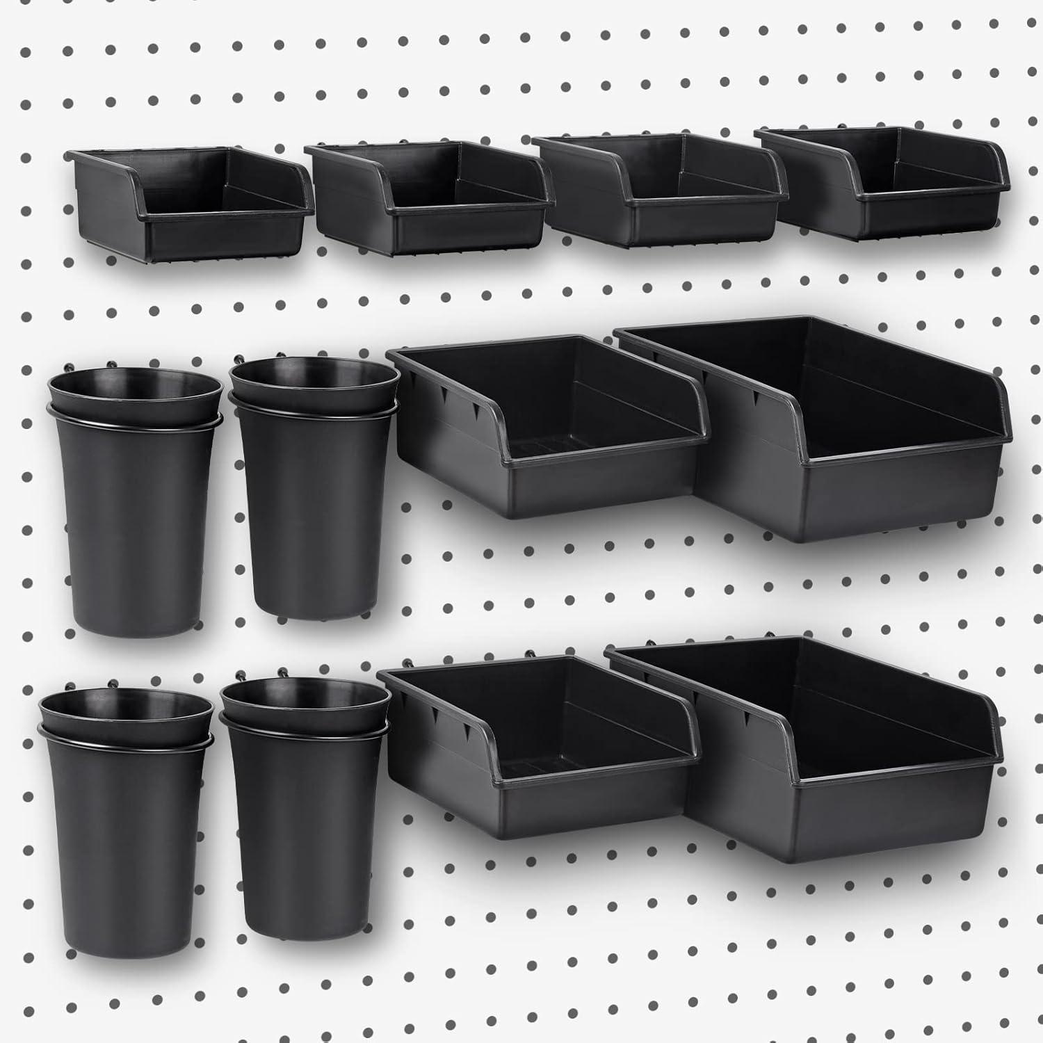 G.Core 12-Pack Pegboard Bins & Cups with Hooks, Plastic Peg Board Accessories for Organizing Tools
