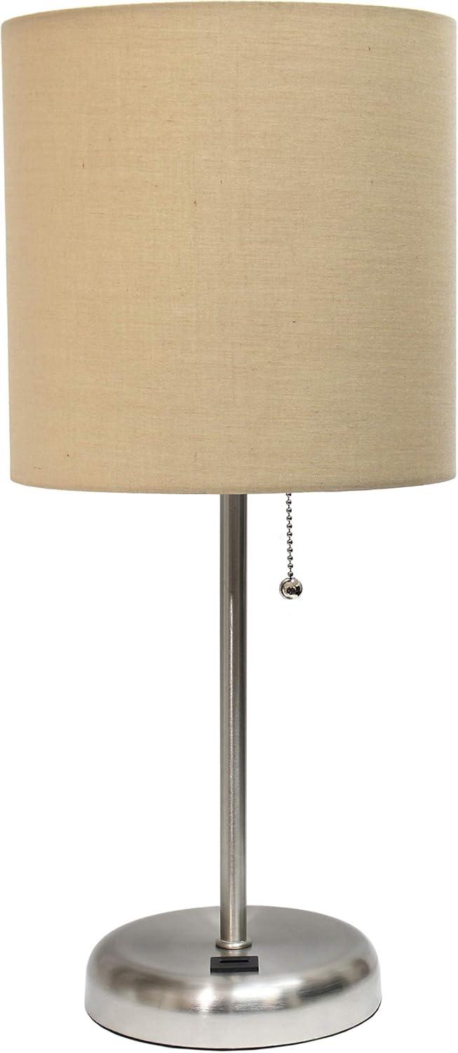 LimeLights Stick Lamp with USB charging port and Fabric Shade, Tan