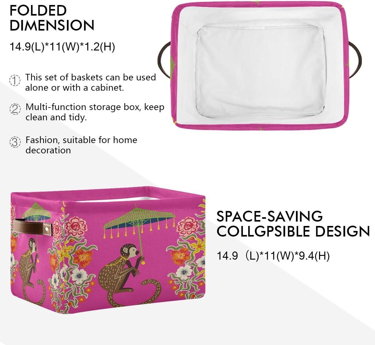 Storage Basket Cube Vintage Monkey Chinoiserie Umbrella Large Collapsible Toys Storage Box Bin Laundry Organizer for Closet Shelf Nursery Kids Bedroom,15x11x9.5 in,2 Pack