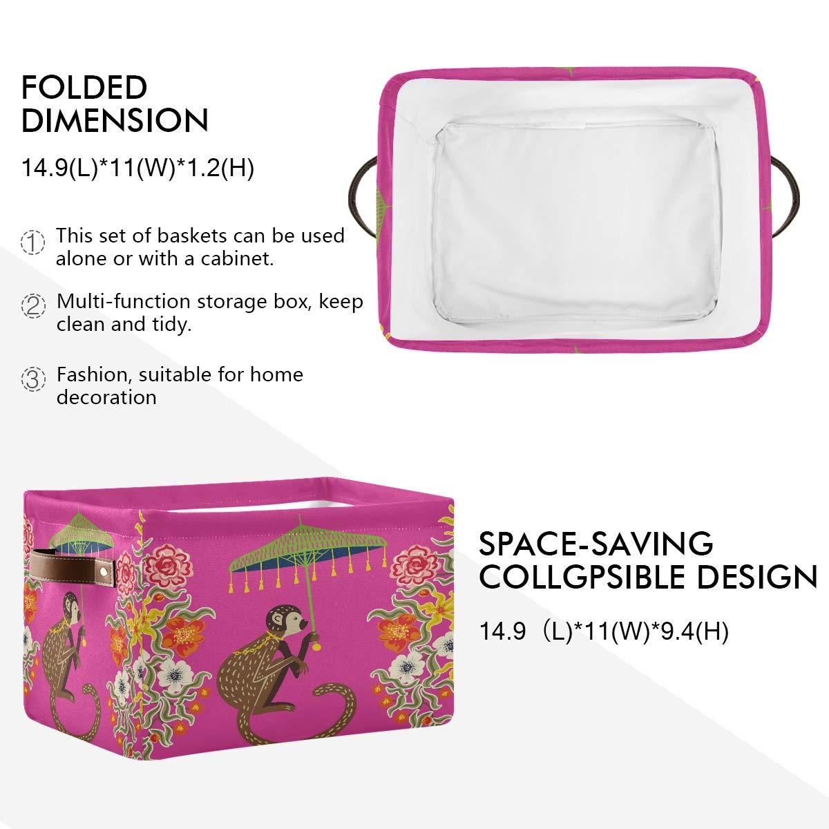 Storage Basket Cube Vintage Monkey Chinoiserie Umbrella Large Collapsible Toys Storage Box Bin Laundry Organizer for Closet Shelf Nursery Kids Bedroom,15x11x9.5 in,2 Pack