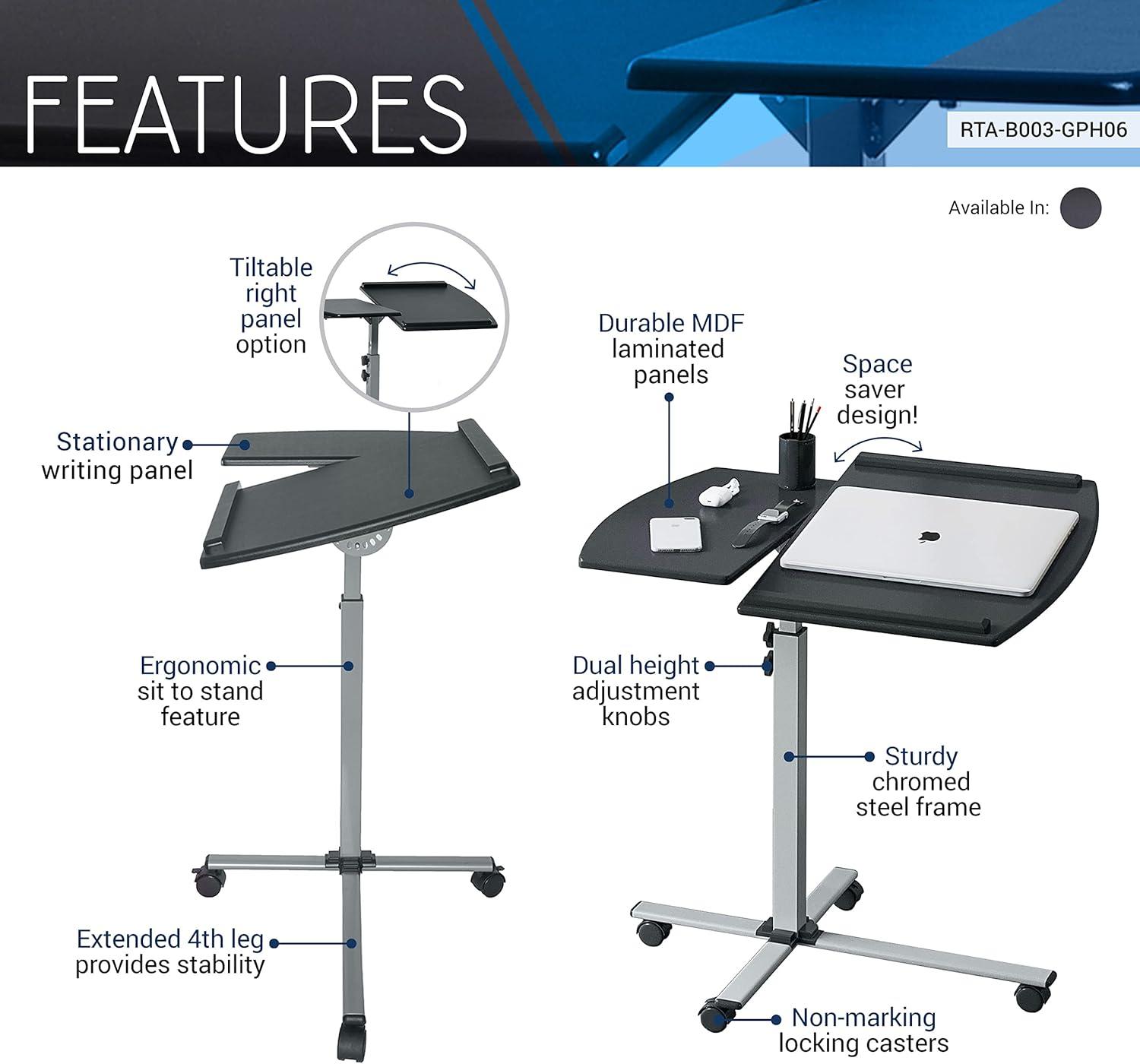 Mobile Laptop Cart Steel Graphite Black - Techni Mobili: Adjustable, Rolling Workstation with Locking Wheels