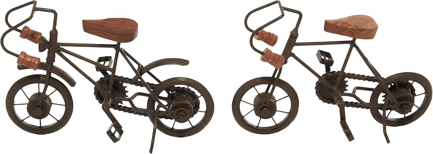 10"W, 7"H Black Metal Bike Sculpture with Wood Accents, by DecMode (2 Count)