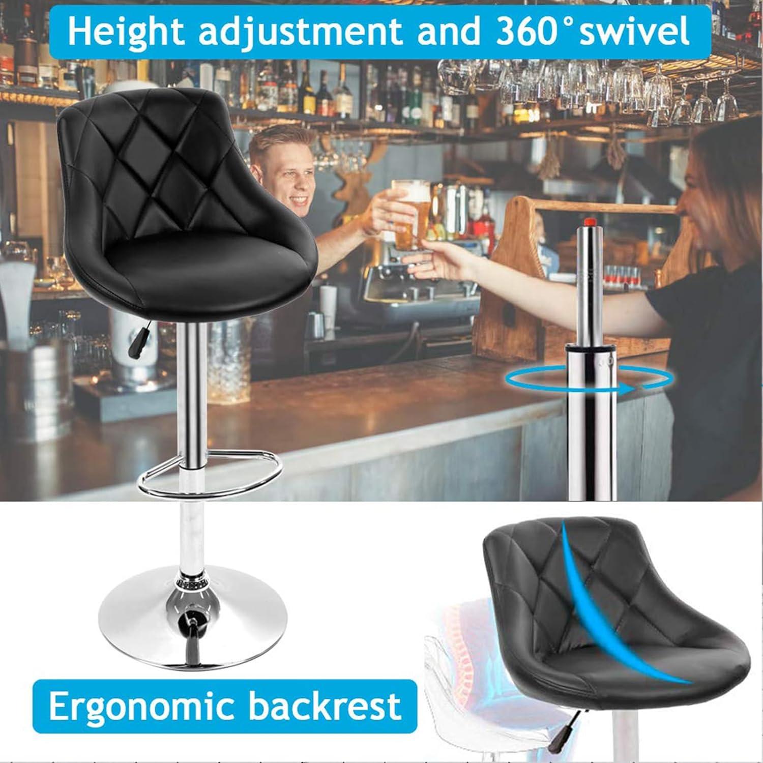 MarketLane Bar Stools Set of 2,Modern PU Leather,Armless with Backrest Swivel Bar Stools,Height Adjustable Swivel Barstool Hydraulic Island Bar Stools Armless Kitchen Counter Bar Chairs,Black